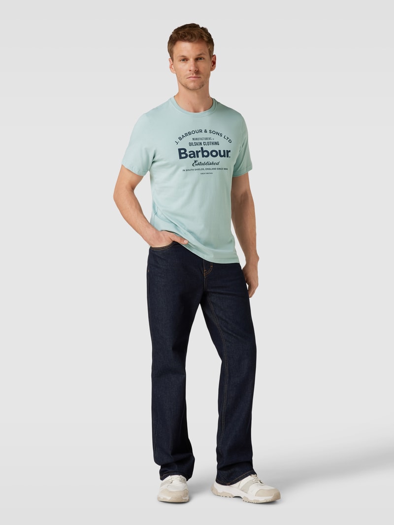 T-Shirt mit Label-Print Modell 'BRAIRTON' in helltürkis meliert