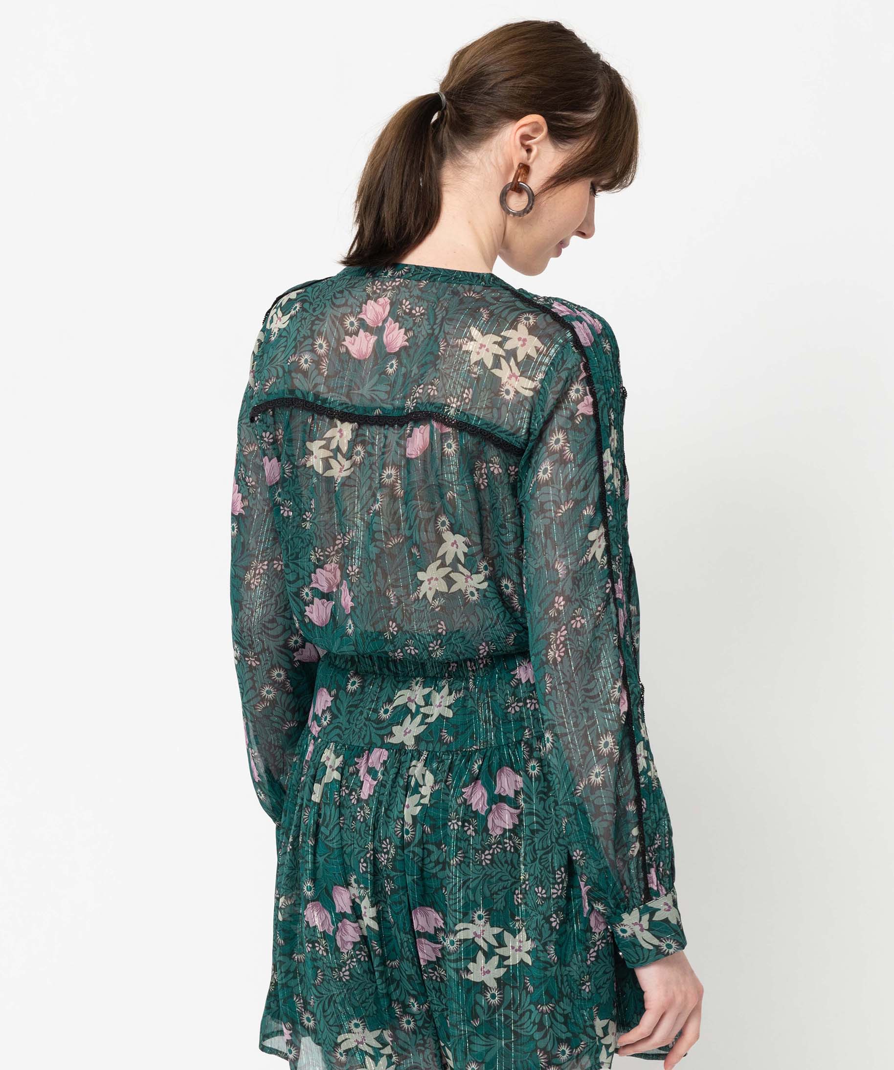 Blouse femme en voile à manches longues imprime | GEMO