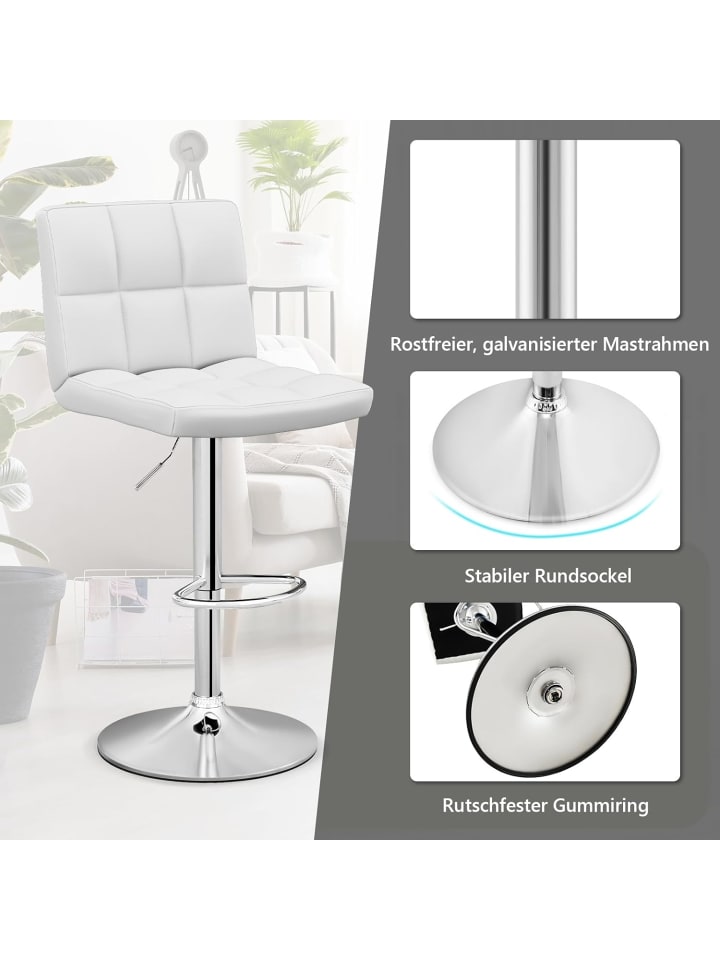 COSTWAY 2 tlg. Barhocker drehbar höhenverstellbar in Weiß günstig kaufen onesize