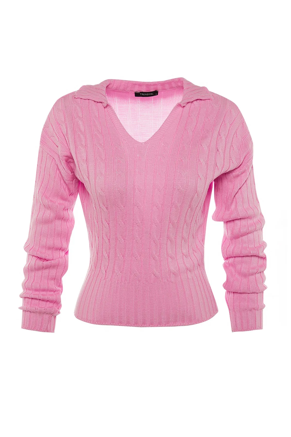 Trendyol Collection  Rosa Strickpullover mit detailliertem Muster TWOAW22KZ1506