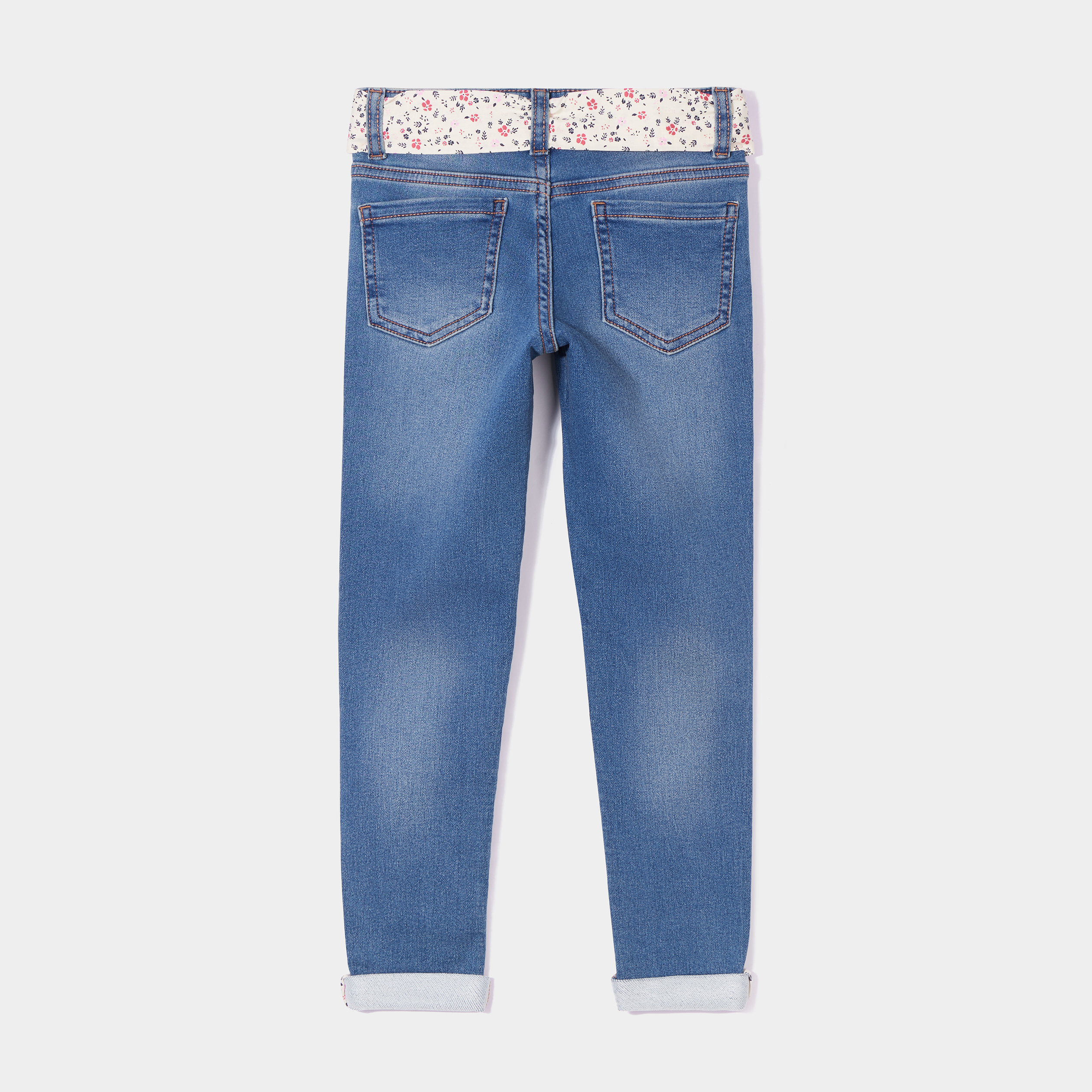 Jeans skinny ceinture foulard Creeks denim stone fille | La Halle