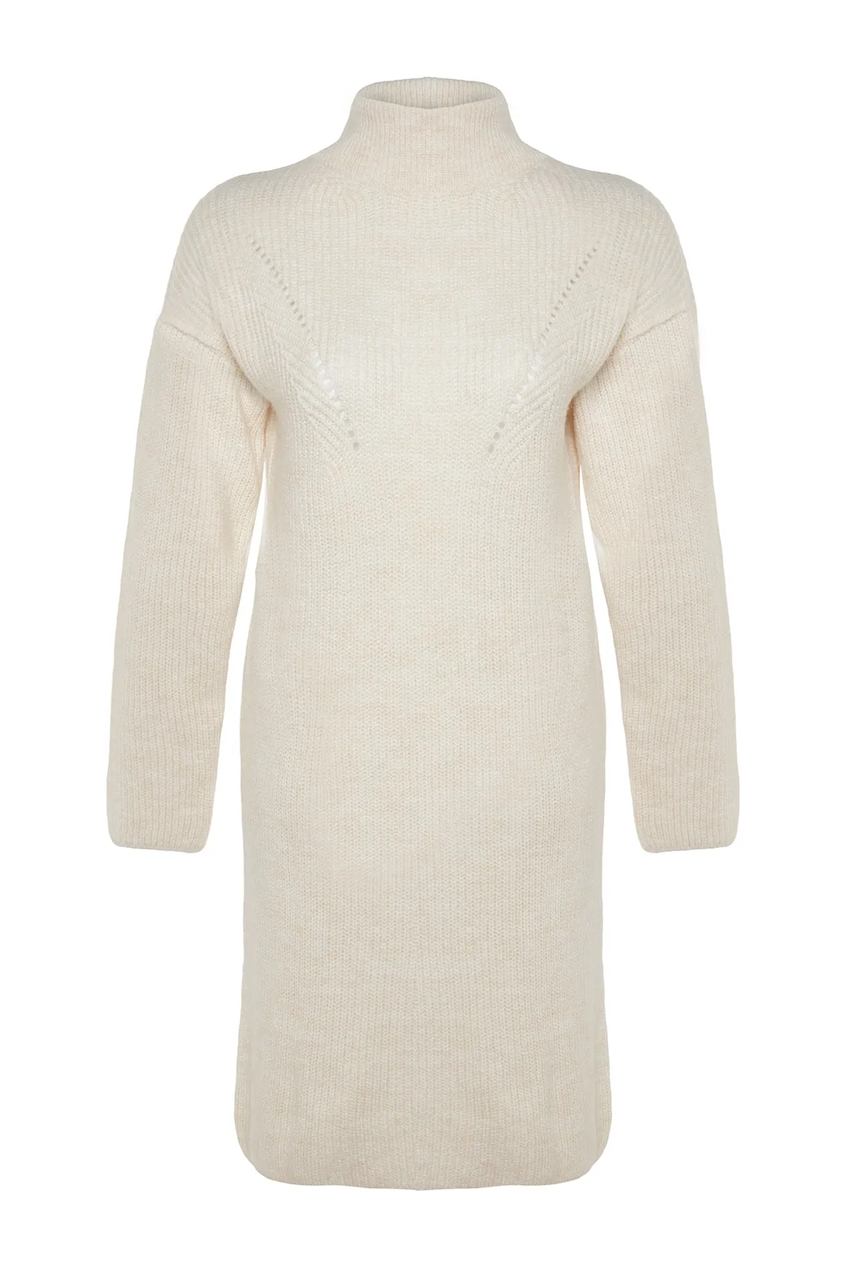 Trendyol Collection  Steinfarbenes Mini-Strickkleid mit hohem Kragen TWOAW24EL00058