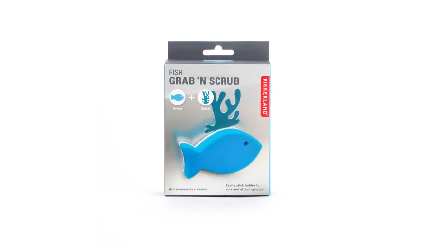 Kikkerland Schwamm Fisch + Halter Blau