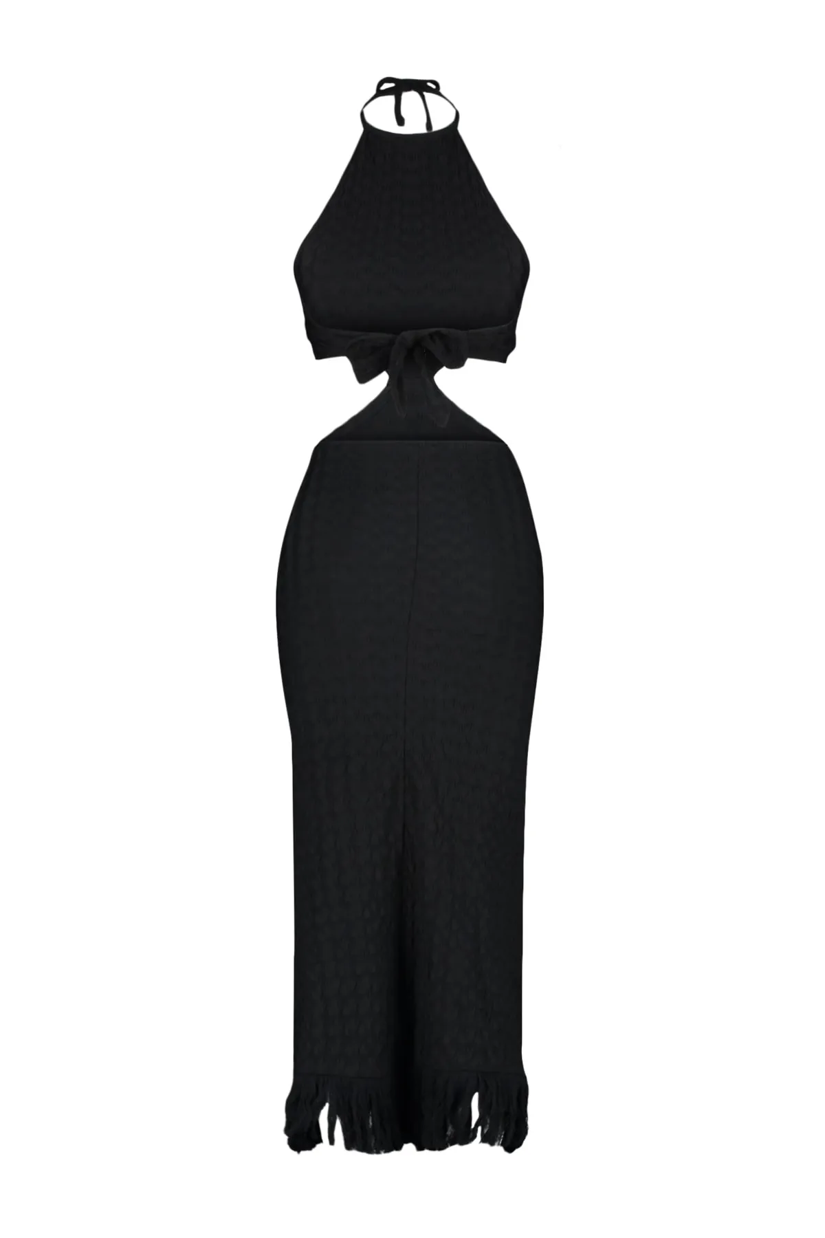 Trendyol Collection  Schwarzes, tailliertes, gestricktes Maxi-Strandkleid mit Ausschnitten/Fenstern TBESS23EL00154
