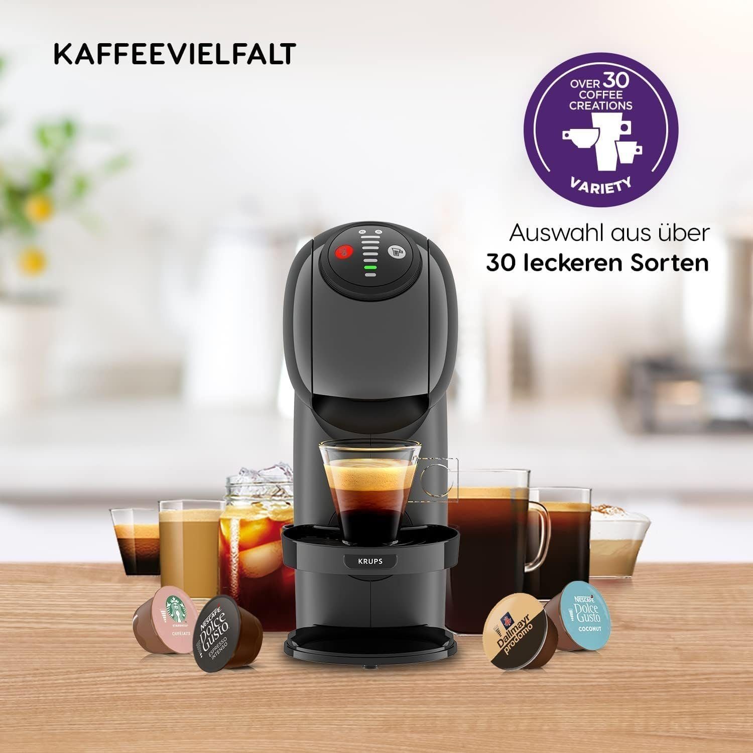 Krups Kapselmaschine Kaffeemaschine Nescafé Dolce Gusto Genio S KP243B Kapselmaschine, + Emsa Travel Mug Thermobecher Blau, 0,8 Liter Wassertank