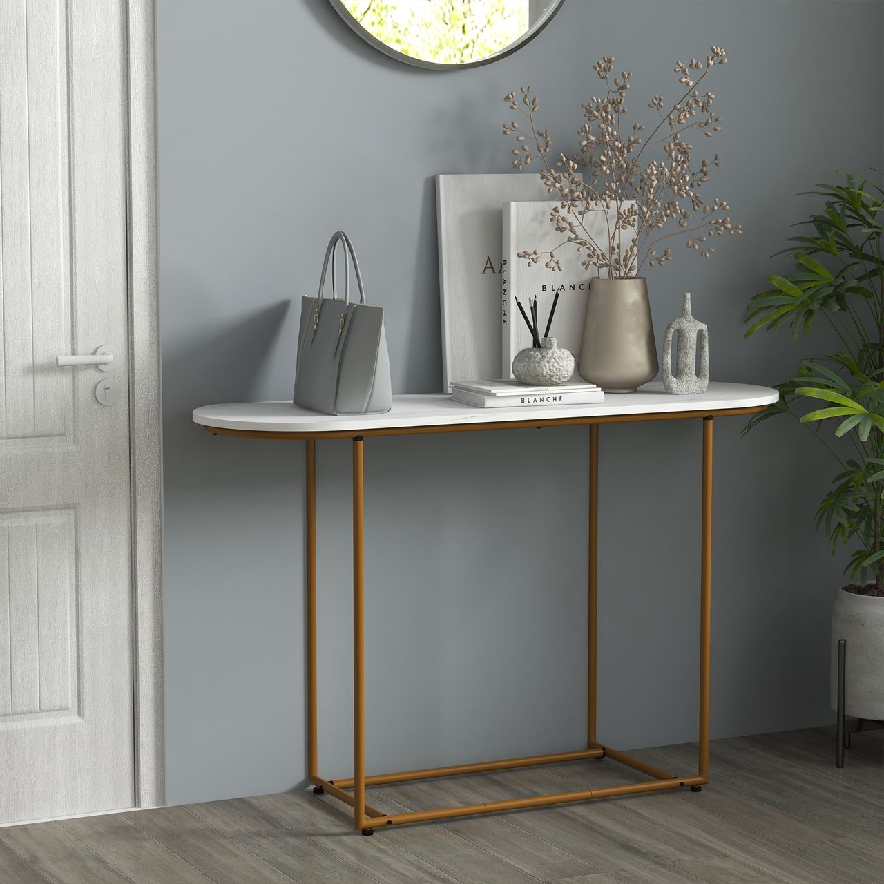 HOMCOM Konsolentisch Flurtisch Moderner Beistelltisch Sofatisch Stahl, Weiß Gold