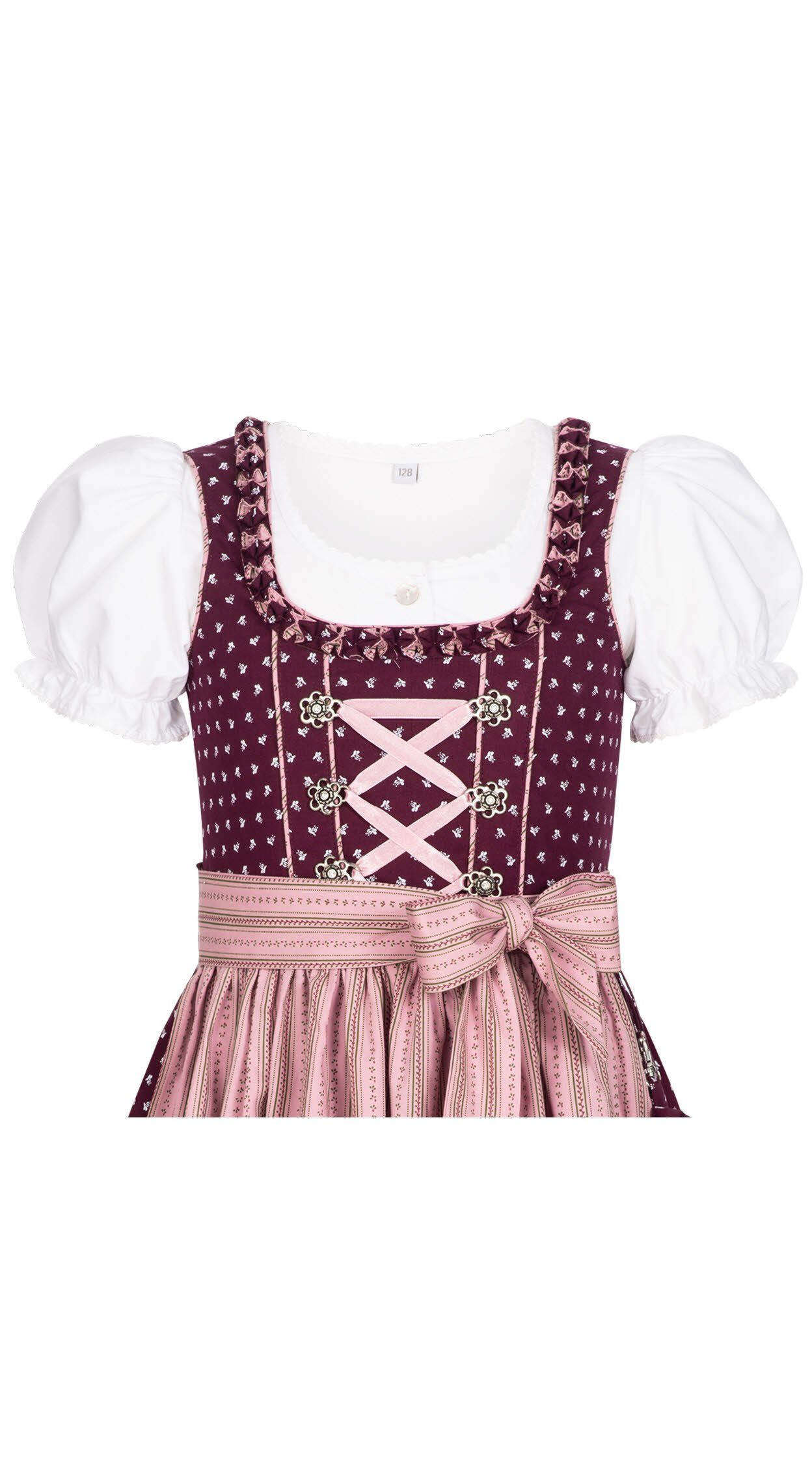 Nübler Dirndl Kinderdirndl 3-teilig Nabilia in Weinrot von Nübler 3 teiliges Set aus Dirndl, Bluse und Schürze, Kinder Tracht im Original bayerischen Stil