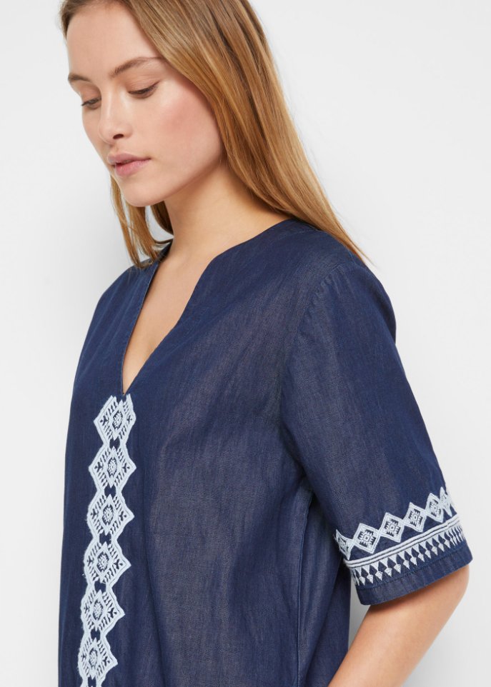 Jeans Tunika-Kleid mit Stickerei