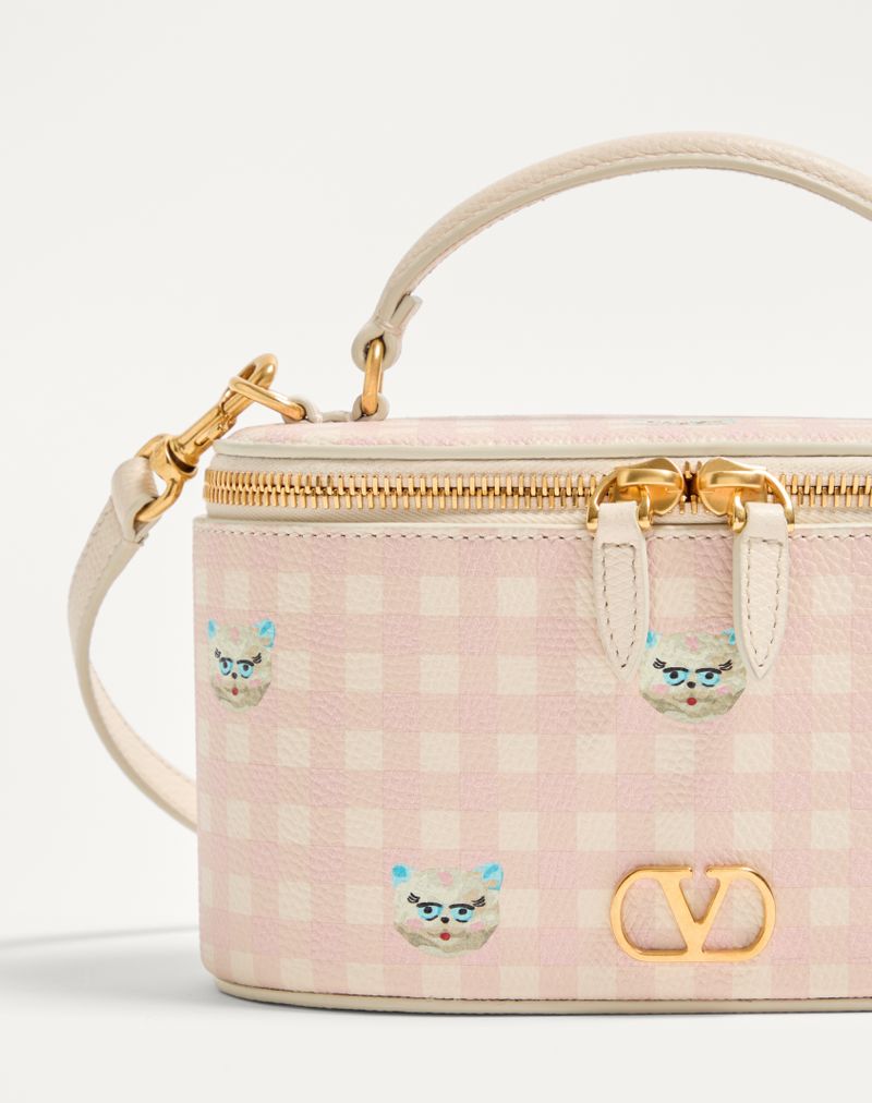 Le Chat De La Maison Mini Vanity Bag Assinatura VLogo em couro de bezerro Granato