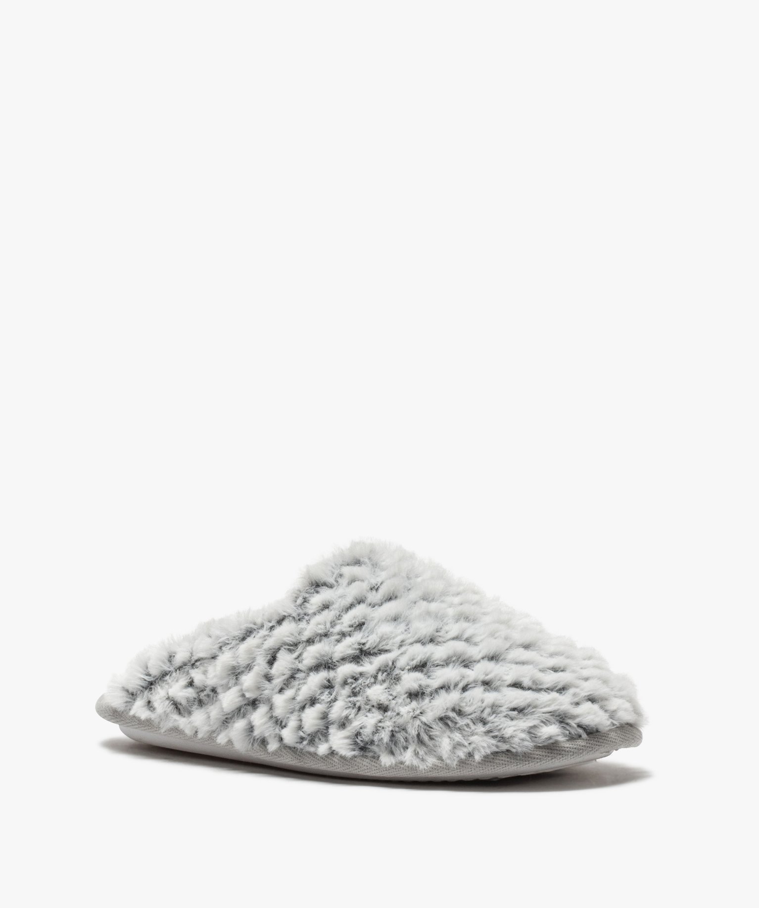 Chaussons femme mules plates en textile peluche gris | GEMO