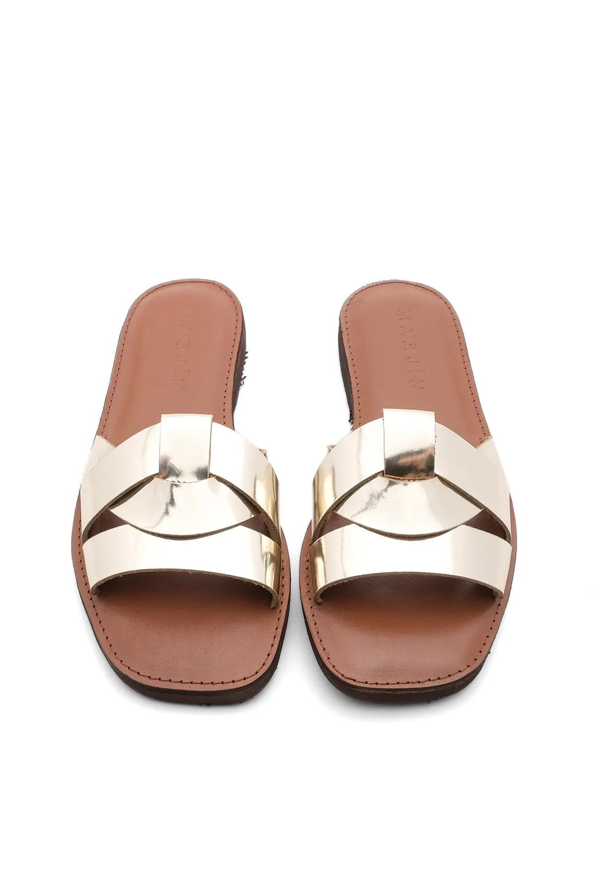 Marjin  Damen Hausschuhe aus echtem Leder mit Eva-Sohle, Vosle Gold