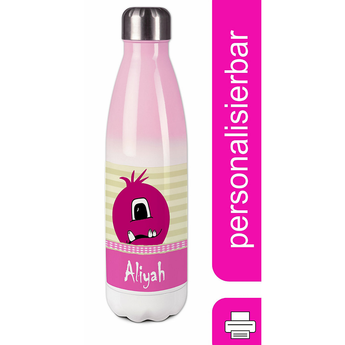 Edelstahl Kinder Thermoflasche / Trinkflasche bunt Monster Karo Farbe rosa Spülmaschinenfest, Auslaufsicher, Bruchfest, Doppelwandig, Für Heißgetränke geeignet, Mit Deckel, Isoliert