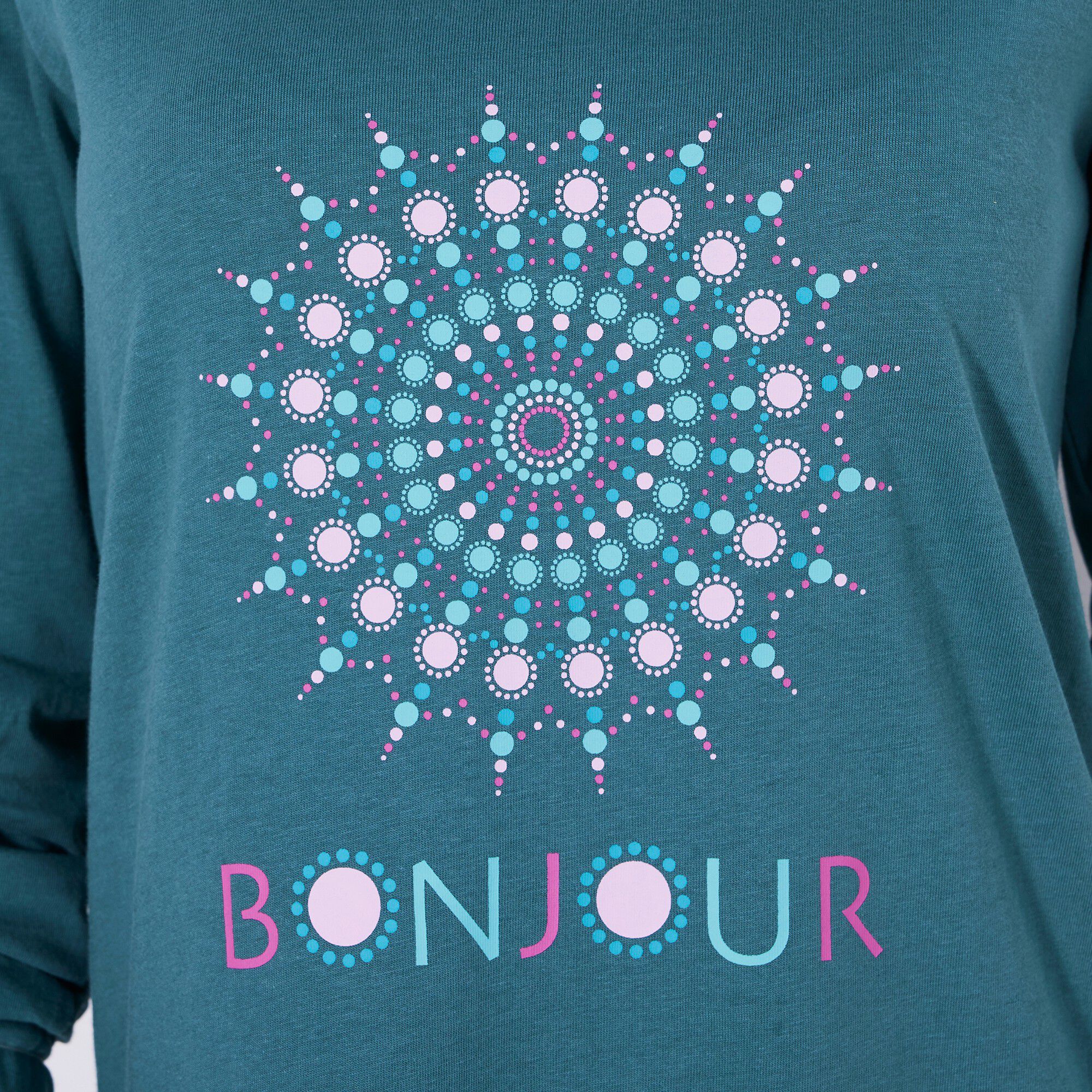 Chemise de nuit longue manches longues imprimée « bonjour »