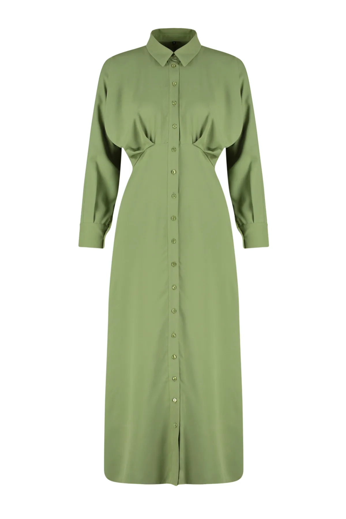 Trendyol Modest  Khakifarbenes, detailliertes, gewebtes Hemdkleid TCTSS24EB00011