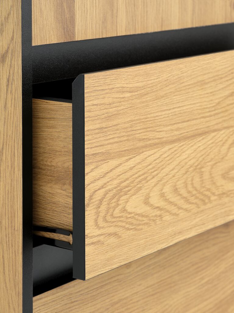 Armário ODENSE 120x210 com 3 portas e 3 gavetas na cor carvalho quente.