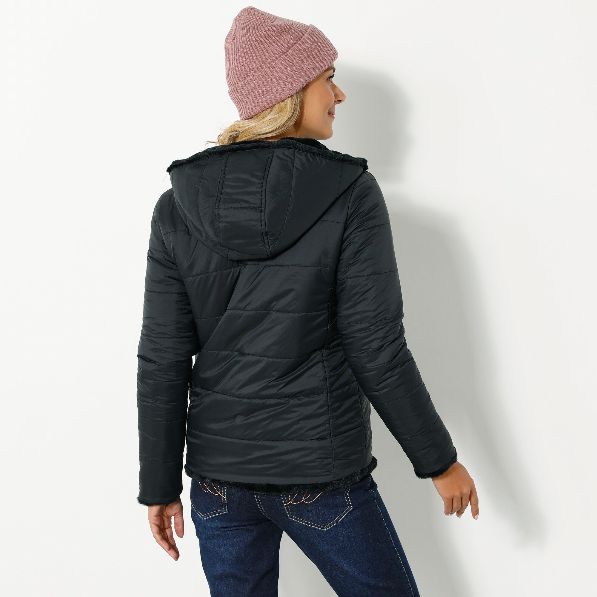 Veste fausse fourrure réversible en doudoune