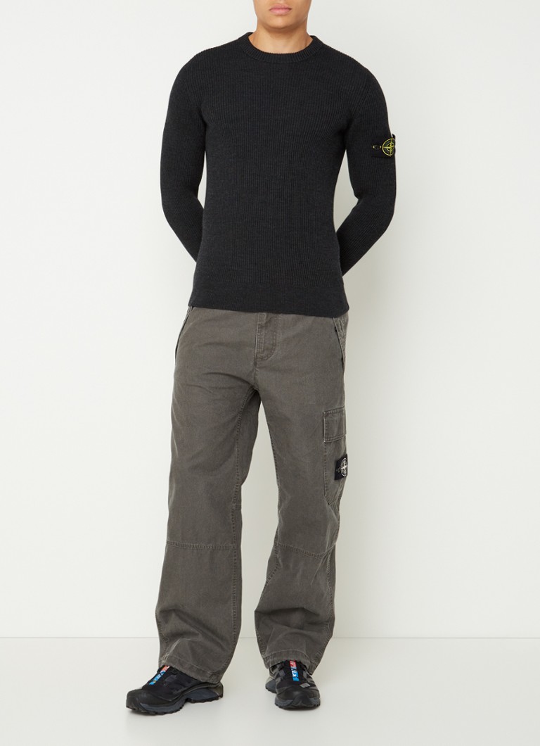 Πουλόβερ Stone Island 553C2 με ριμπ ύφανση, λογότυπο και ξυρισμένο μαλλί