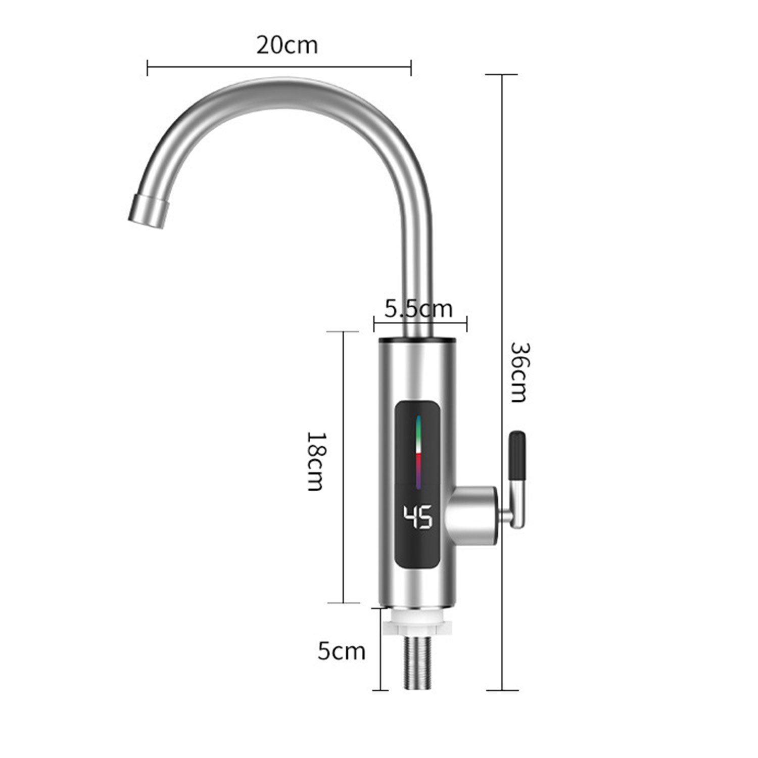 TOPMELON Durchlauferhitzer LED Elektrische Wasserhahn mit Durchlauferhitzer, max 60,00 °C