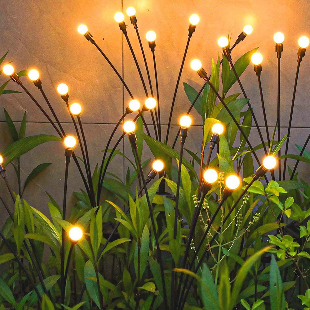 MUPOO LED Gartenleuchte LED-Lichterkette Leuchten Solarbetriebene IP65 wasserdicht. 2 Stück, 2 Stück, 6 LED-Leuchten, Solar Glühwürmchen Warmweißes/RGB,Garten Deko Glühwürmchen,6/8/10Köpfe