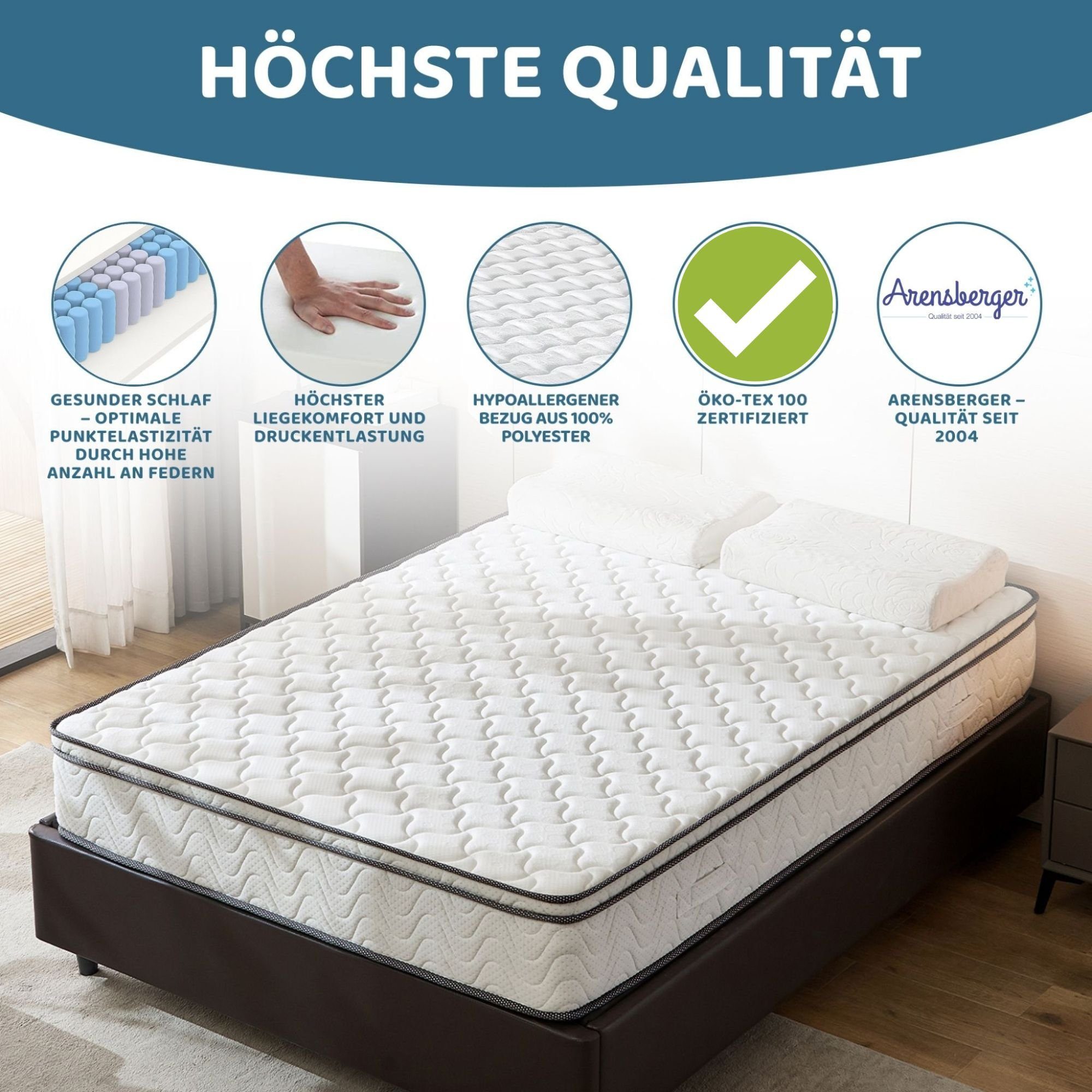 Taschenfederkernmatratze Arensberger Taschen Federkernmatratze mit integriertem Topper VIKTORIA, Arensberger, 25 cm hoch, (90 x 200cm), Höhe 25cm, Taschenfederkernmatratze mit Kaltschaum