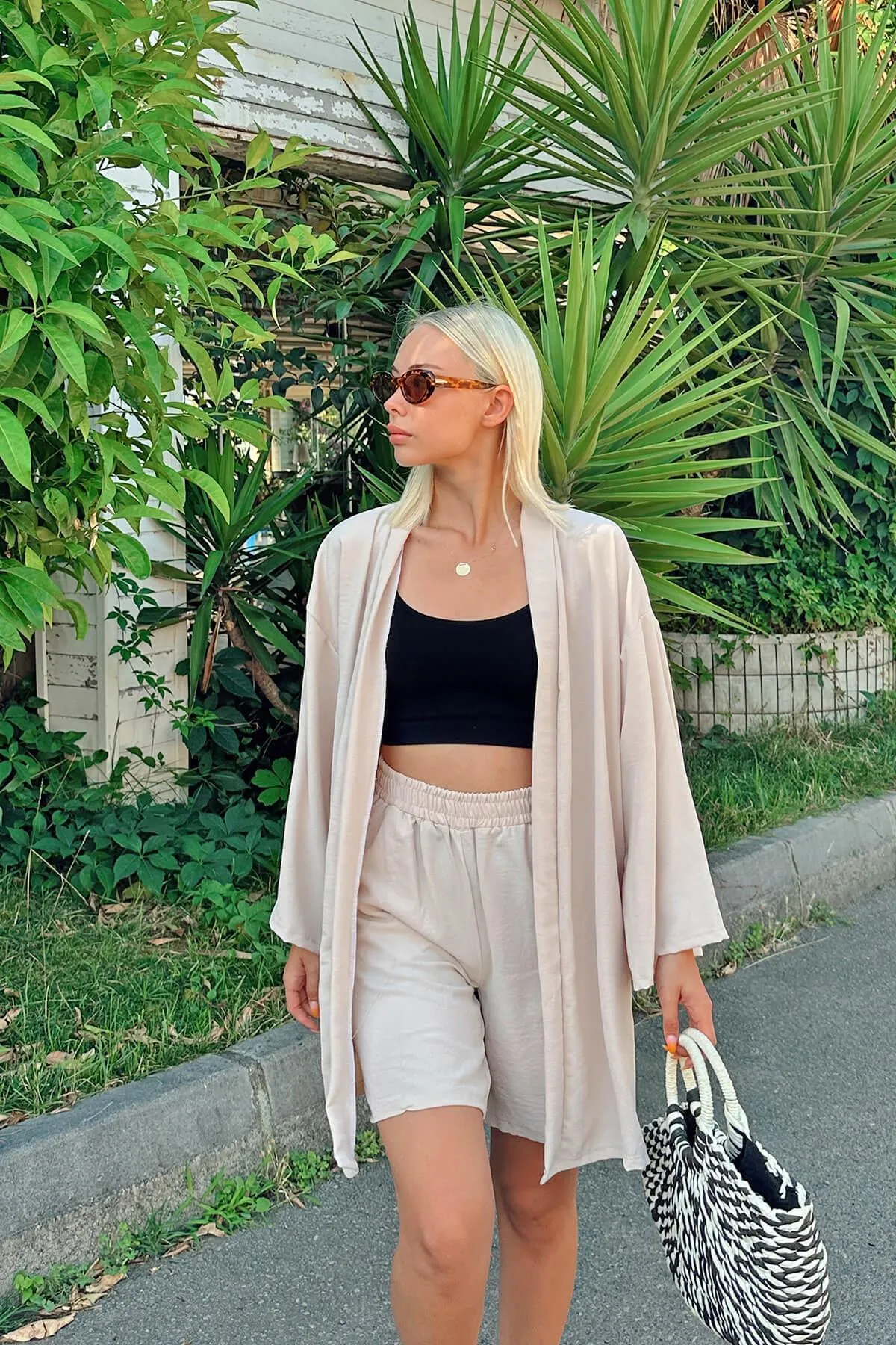 Swist  Beige Kimono-Shorts Damen Ayrobin Bottom-Top-Set