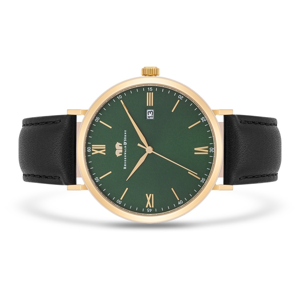 Rhodenwald & Söhne Montre à quartz Adelsmann Or jaune Cuir véritable en Noir Montre