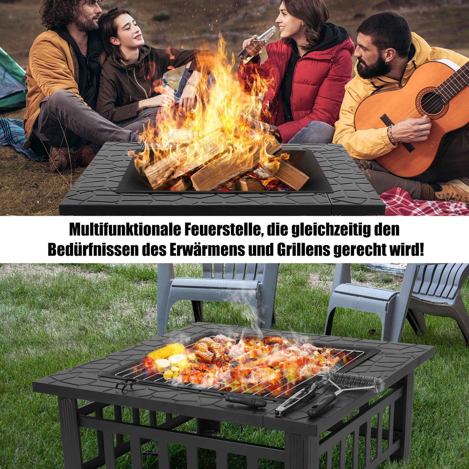 TLGREEN Feuerschale, Feuerschalen für den Garten, mit Grillrost & Wasserfeste Abdeckung