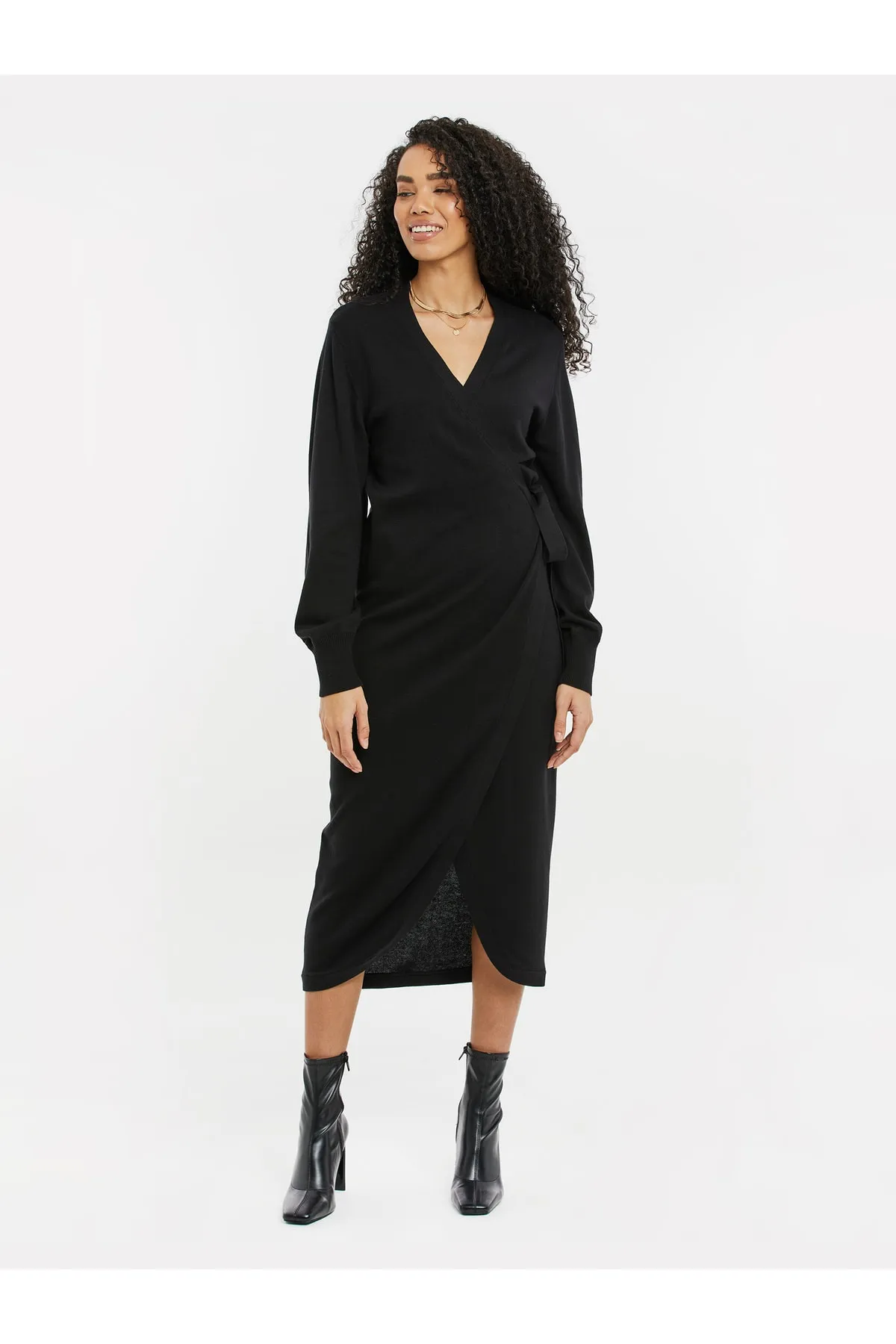 Threadbare  Kleid Lades Muskatnuss gestricktes Midi-Wickelkleid