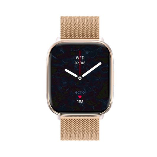 Smartwatch ECHO Rainbow Nano – w zestawie 2 paski (różowy silikon, złoty metal)