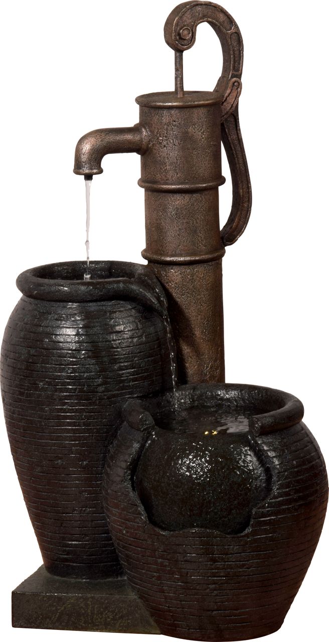 dobar Großer Design-Gartenbrunnen mit Zier-Handpumpe