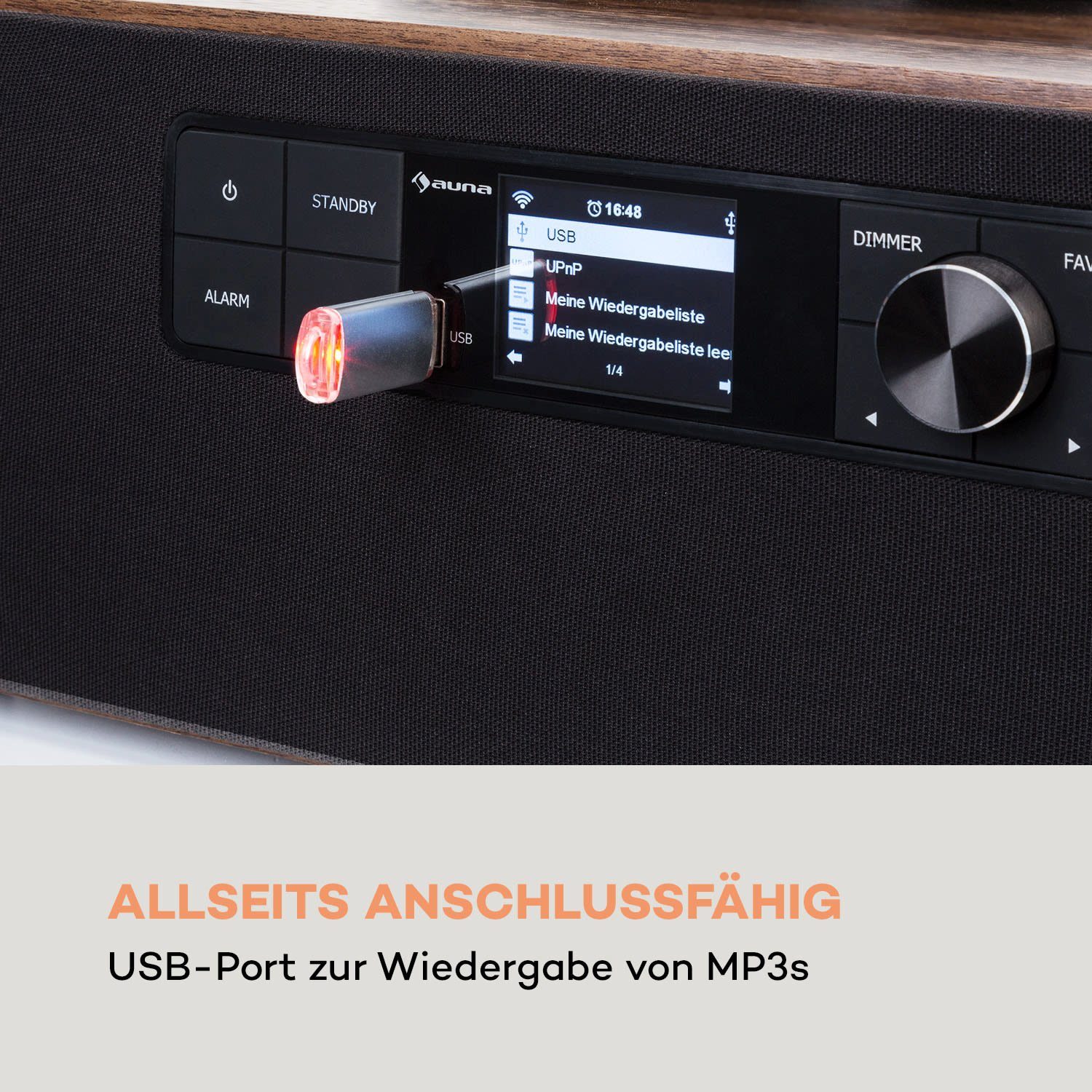 Auna Connect Vinyl Cube Plattenspieler (Riemenantrieb, Bluetooth, Schallplattenspieler mit Lautsprecher Radio Vinyl Plattenspieler)