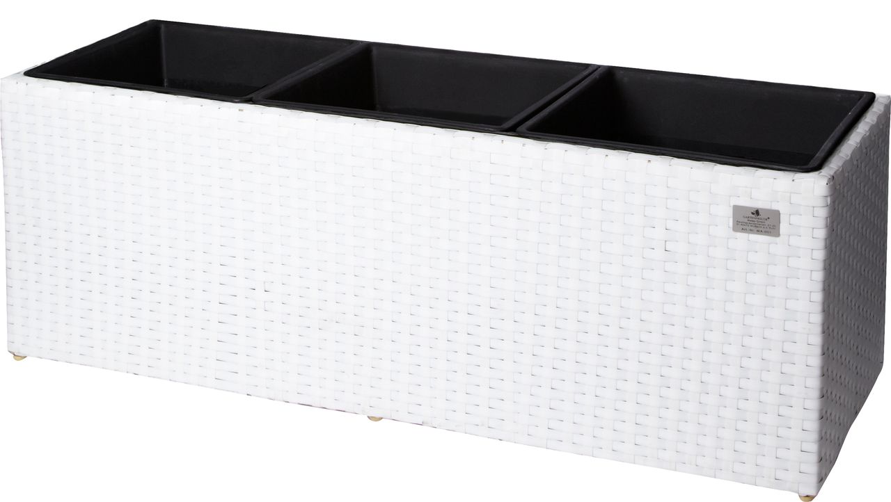 Weles Pflanzkübel Polyrattan 76 x 26 x 29,5 cm, für Innen und Außen, Kunststoffeinsatz, weiß