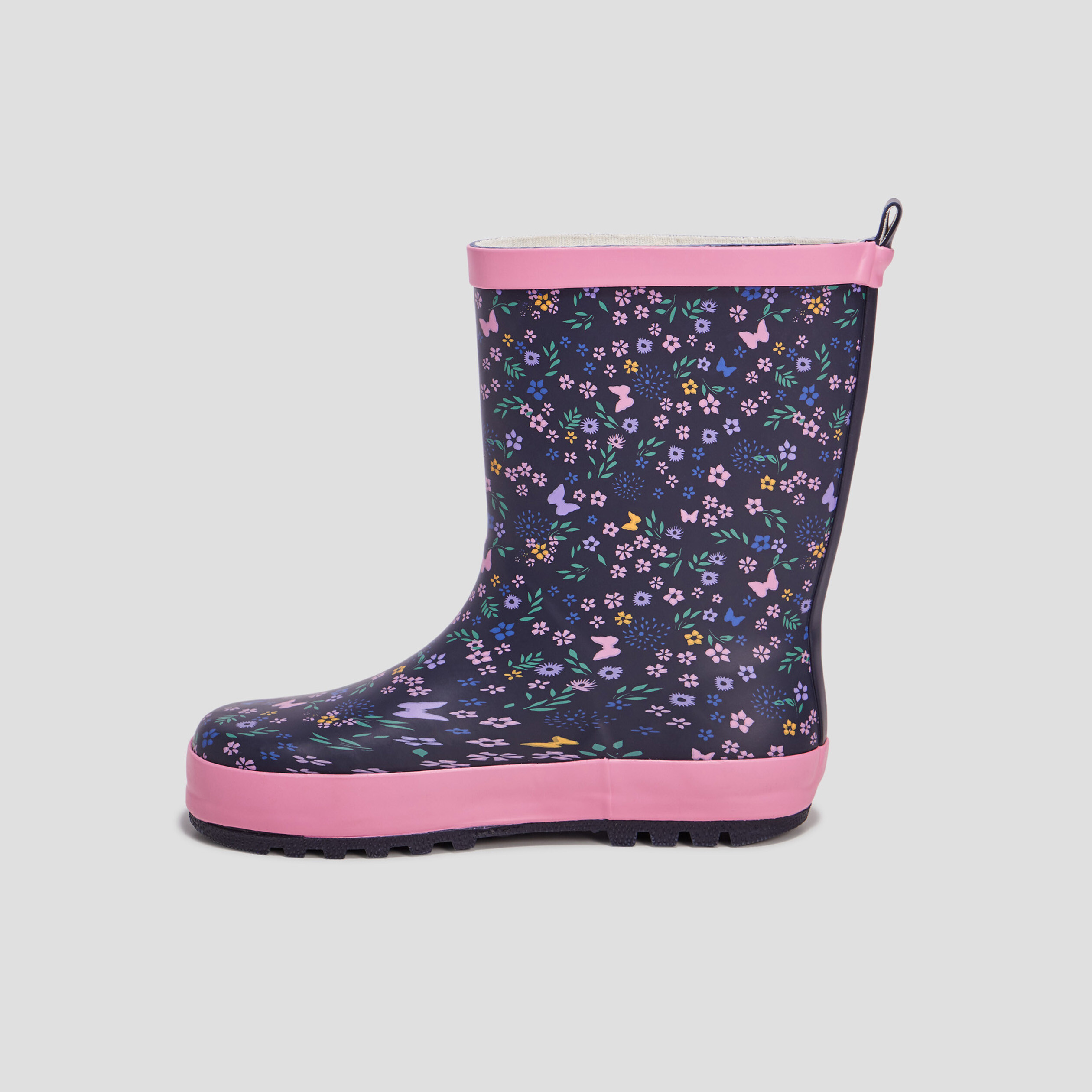 Bottes de pluie imprimé fleuri bleu marine fille | La Halle