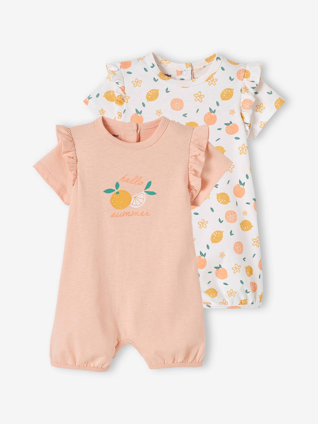 Lot de 2 pyjamas combishort bébé fille ouverture dos lot rose pâle