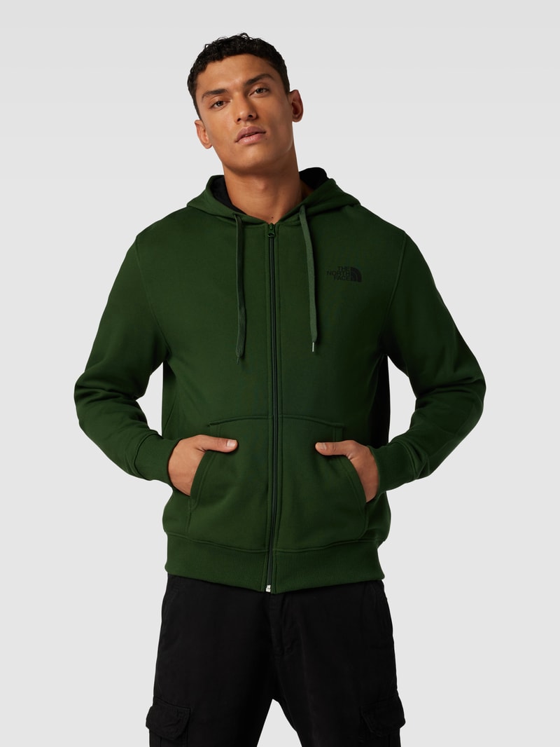 Sweatjacke mit Label-Detail Modell 'OPEN GATE' in dunkelgrün
