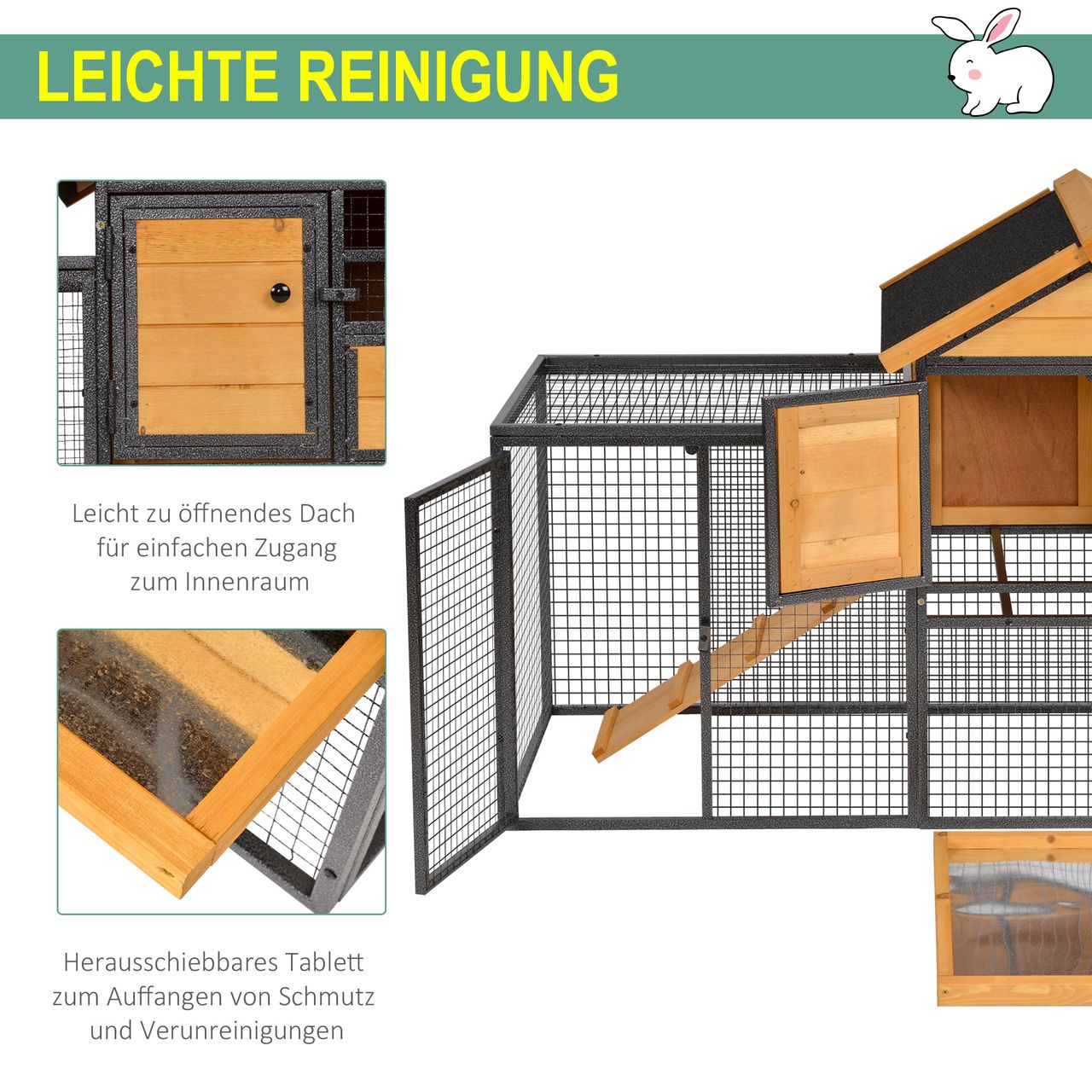 PawHut Kaninchenstall erhöhtes Haus mit Abschließbare Tür Outdoor Holz-Metall