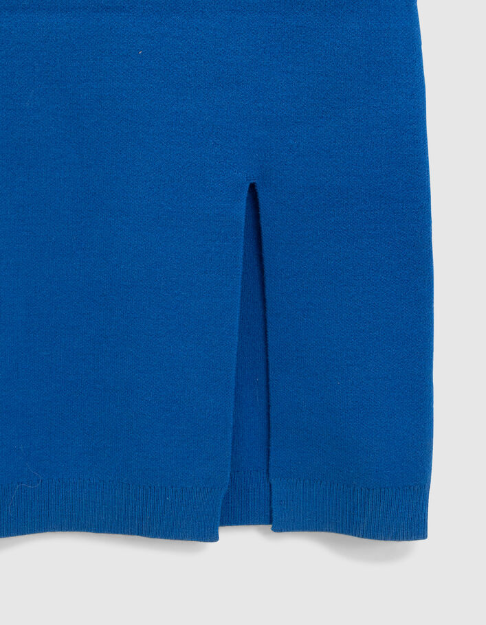 Robe bleue fendue tricot à col montant fille
