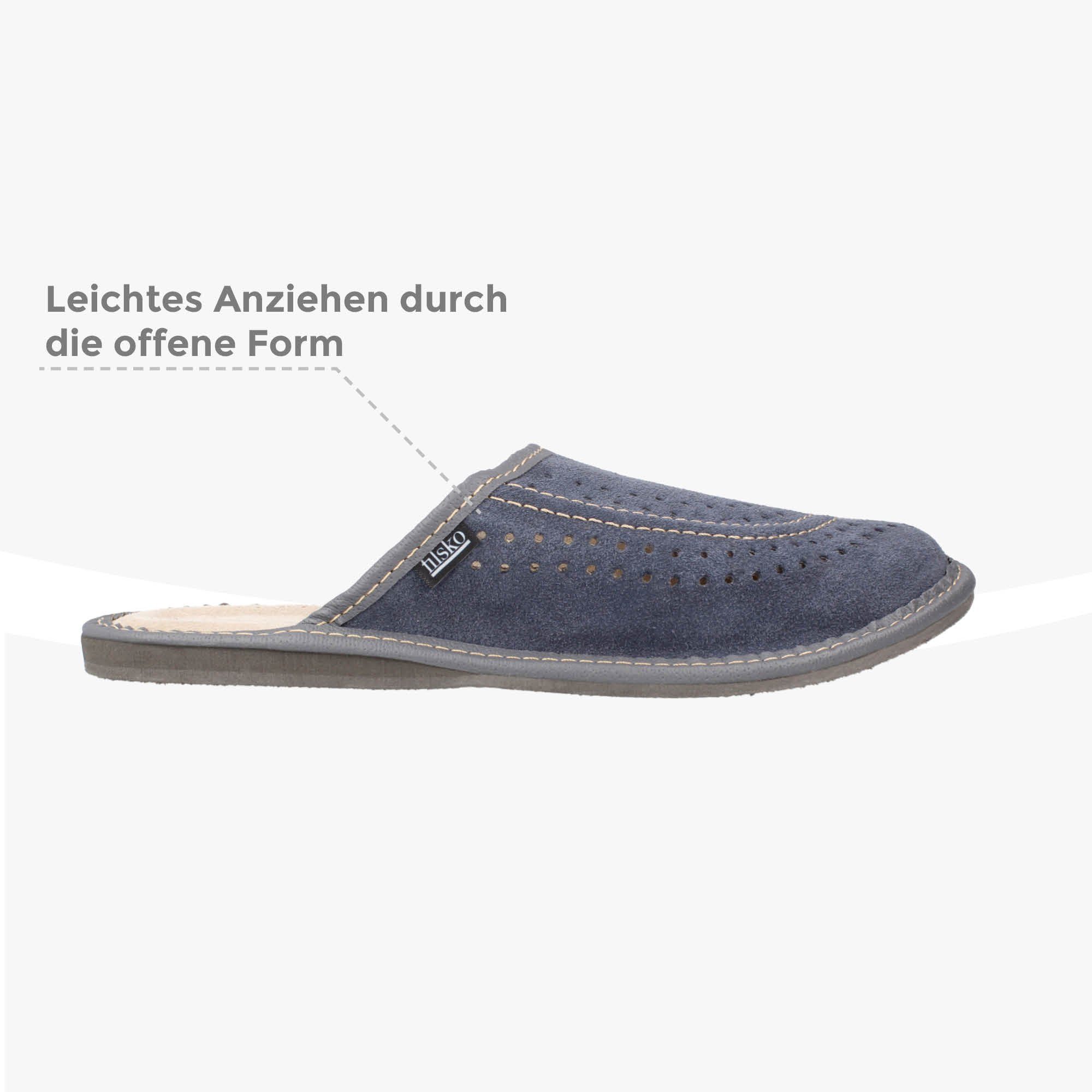 filsko Moderne Herren Pantoffeln Hausschuh aus Veloursleder