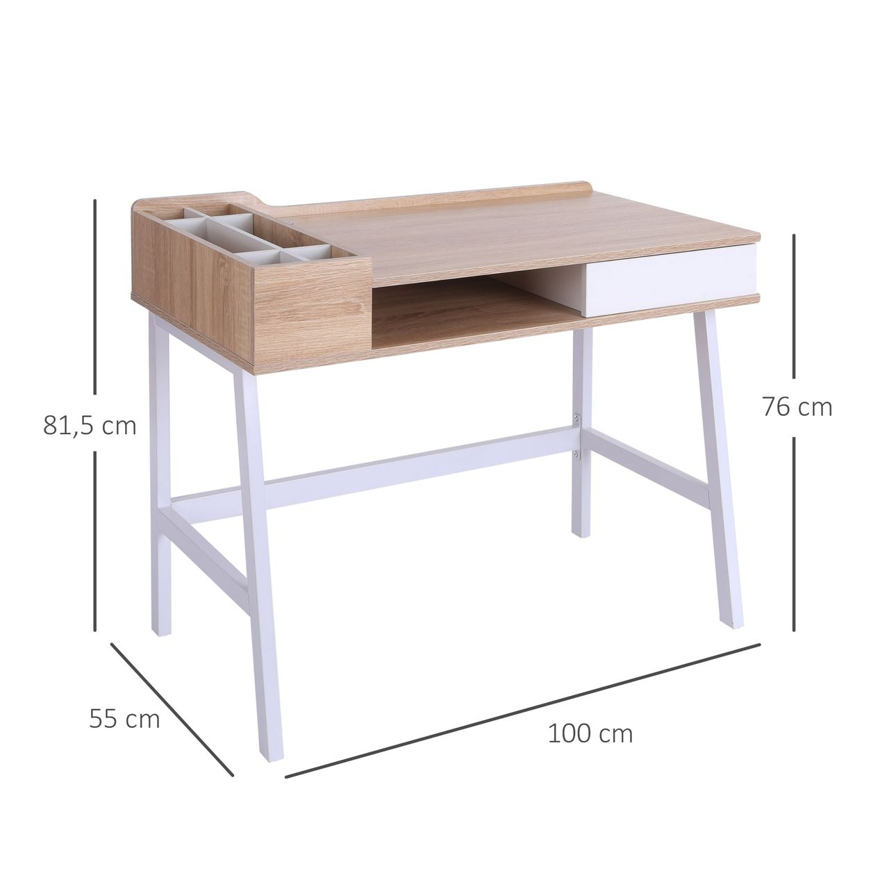 HOMCOM Schreibtisch Computertisch Bürotisch Arbeitstisch PC Tisch vielseitig verwendbar mit sechs Ablagefächern Schublade Breite Tischplatte für Arbeitszimmer Büro und Wohheim Natur 100 x 55 x 81,5 cm