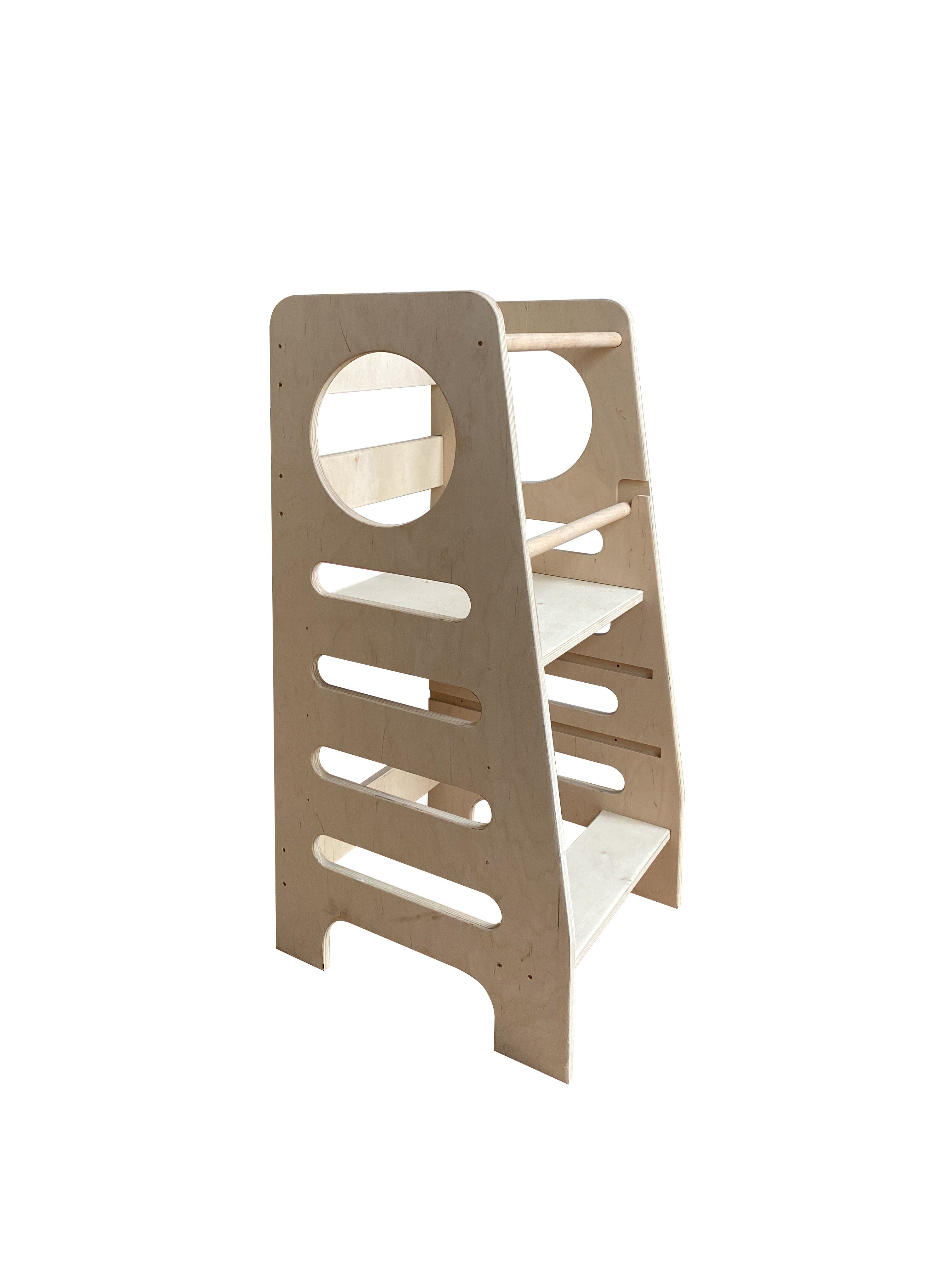 Kids Collective Stehhilfe Lernturm Küchenhelfer aus Naturholz Birke dreifach verstellbare Höhe, 85cm Gesamthöhe Montessori Learning Tower, natur, ab 1 Jahr