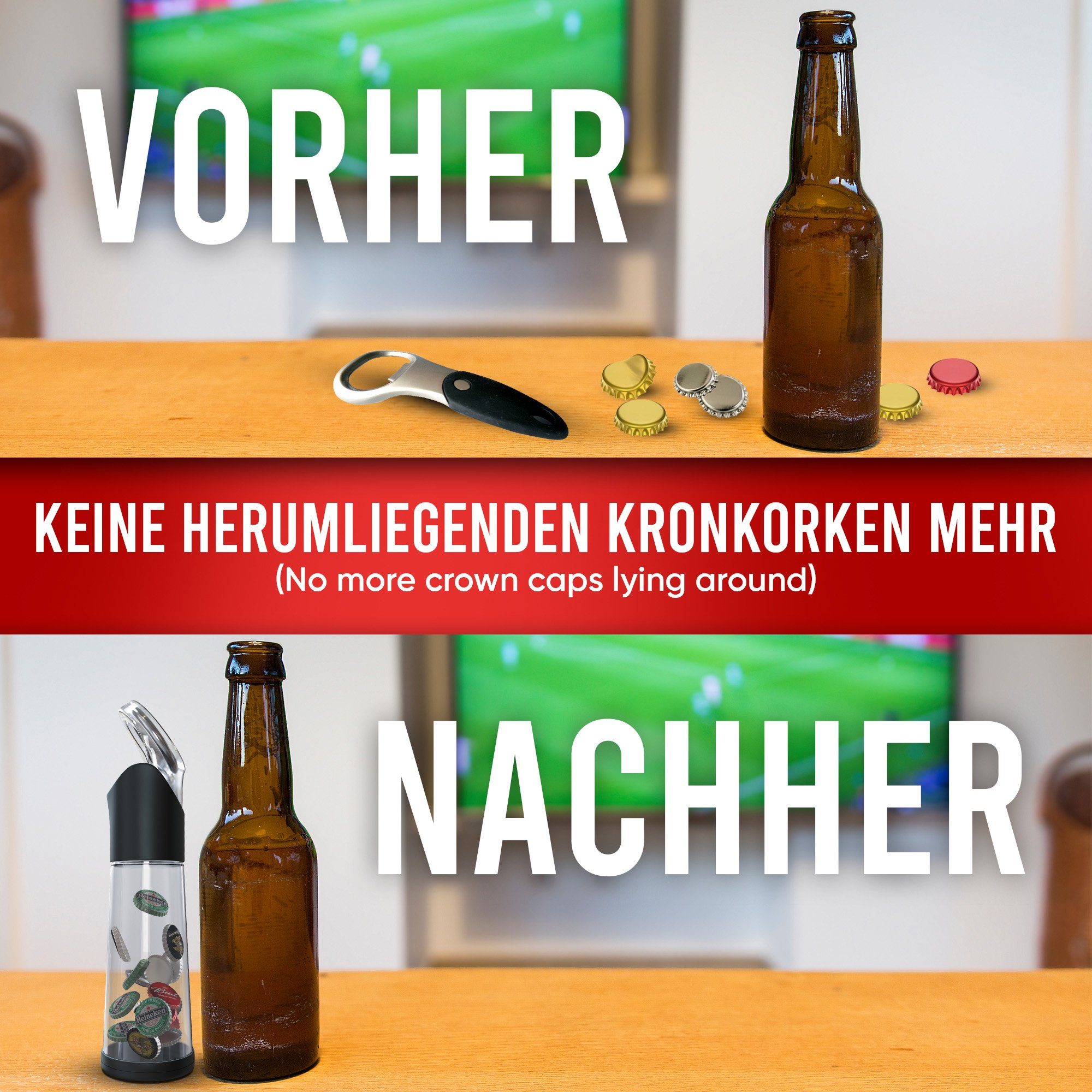 wortek Flaschenöffner Getränkeöffner mit Auffangbehälter Bieröffner (Set, 2-tlg), Geschenk für Männer und Bierliebhaber Biergeschenk