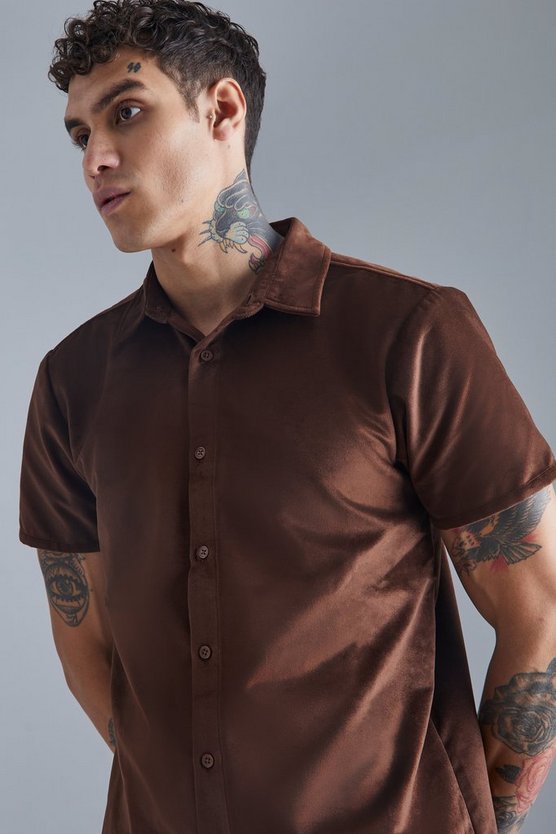 Kurzärmliges Velour-Hemd