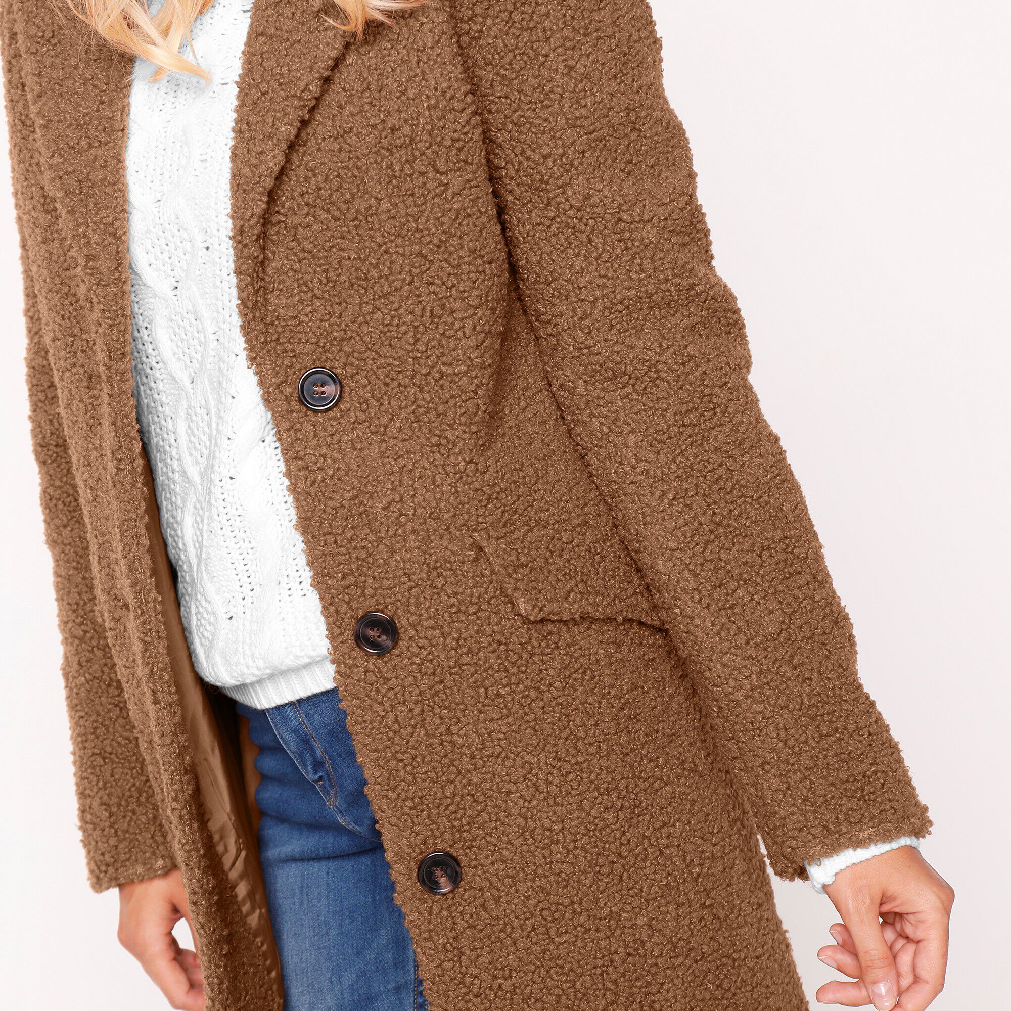 Manteau maille bouclette col tailleur