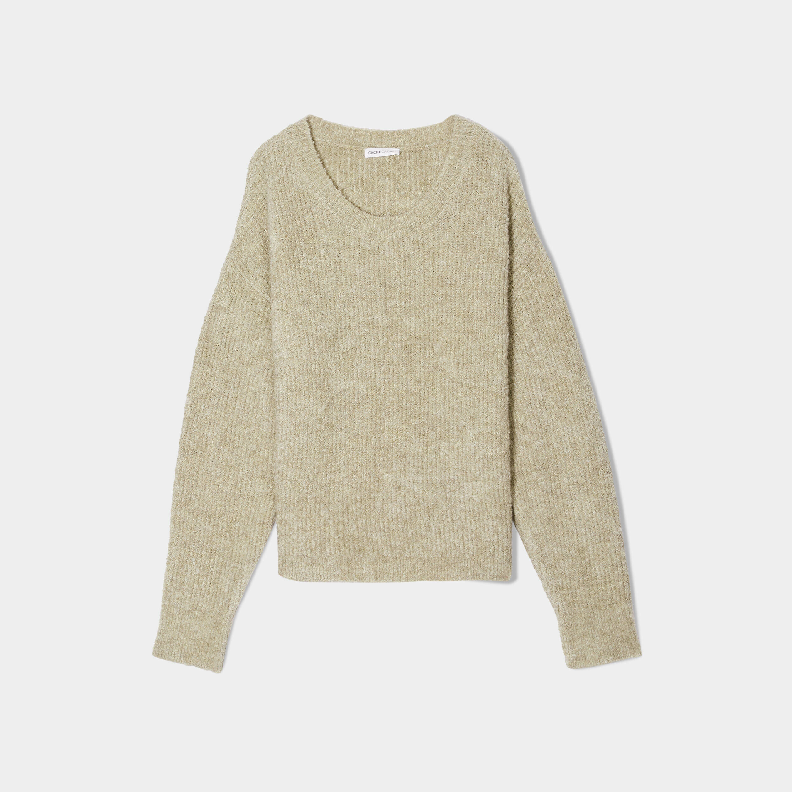 Pull manches longues col rond vert pastel femme | Cache Cache