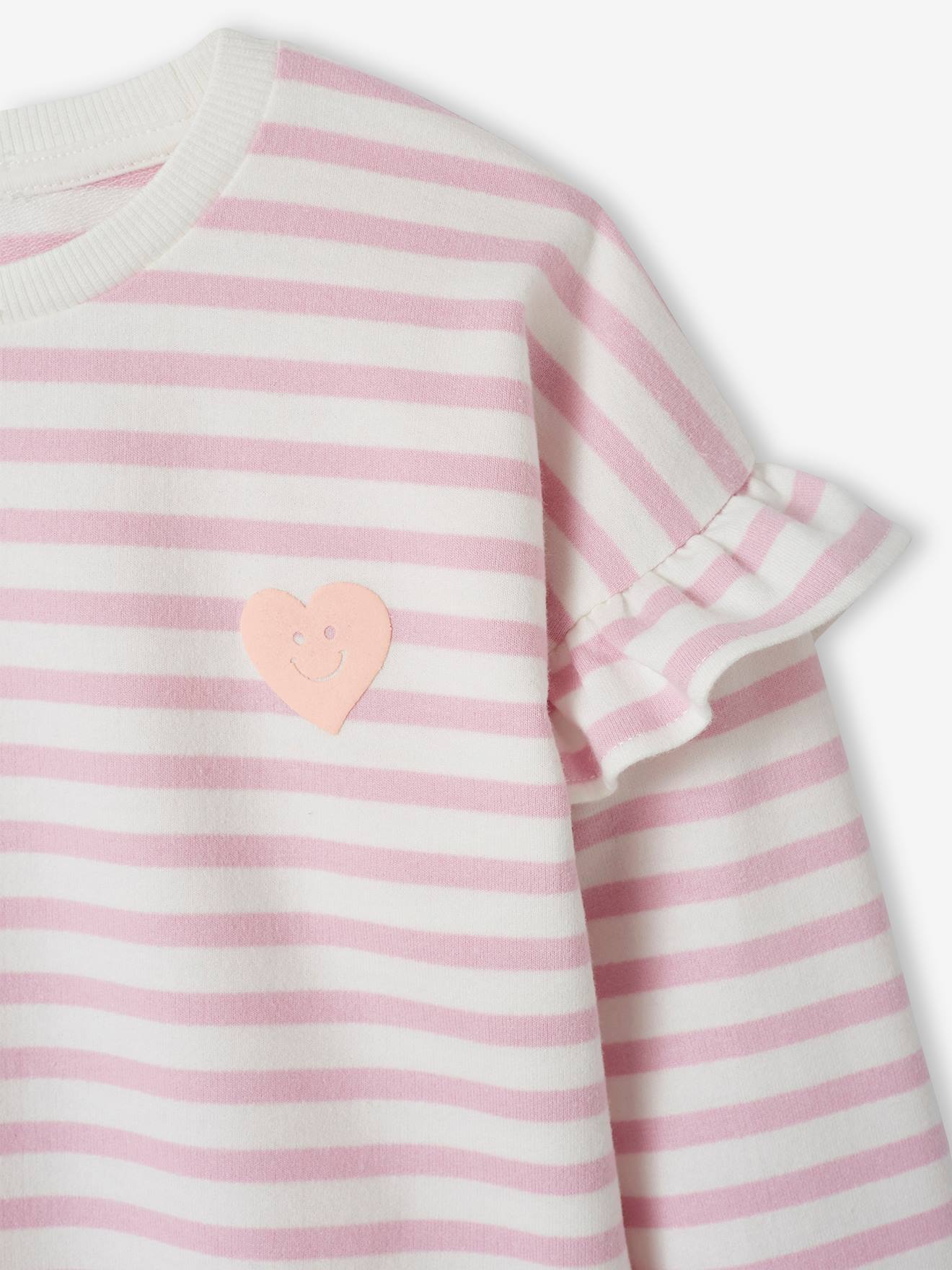 Vertbaudet Mädchen Ringel-Sweatshirt, Volantärmel Oeko-Tex - altrosa