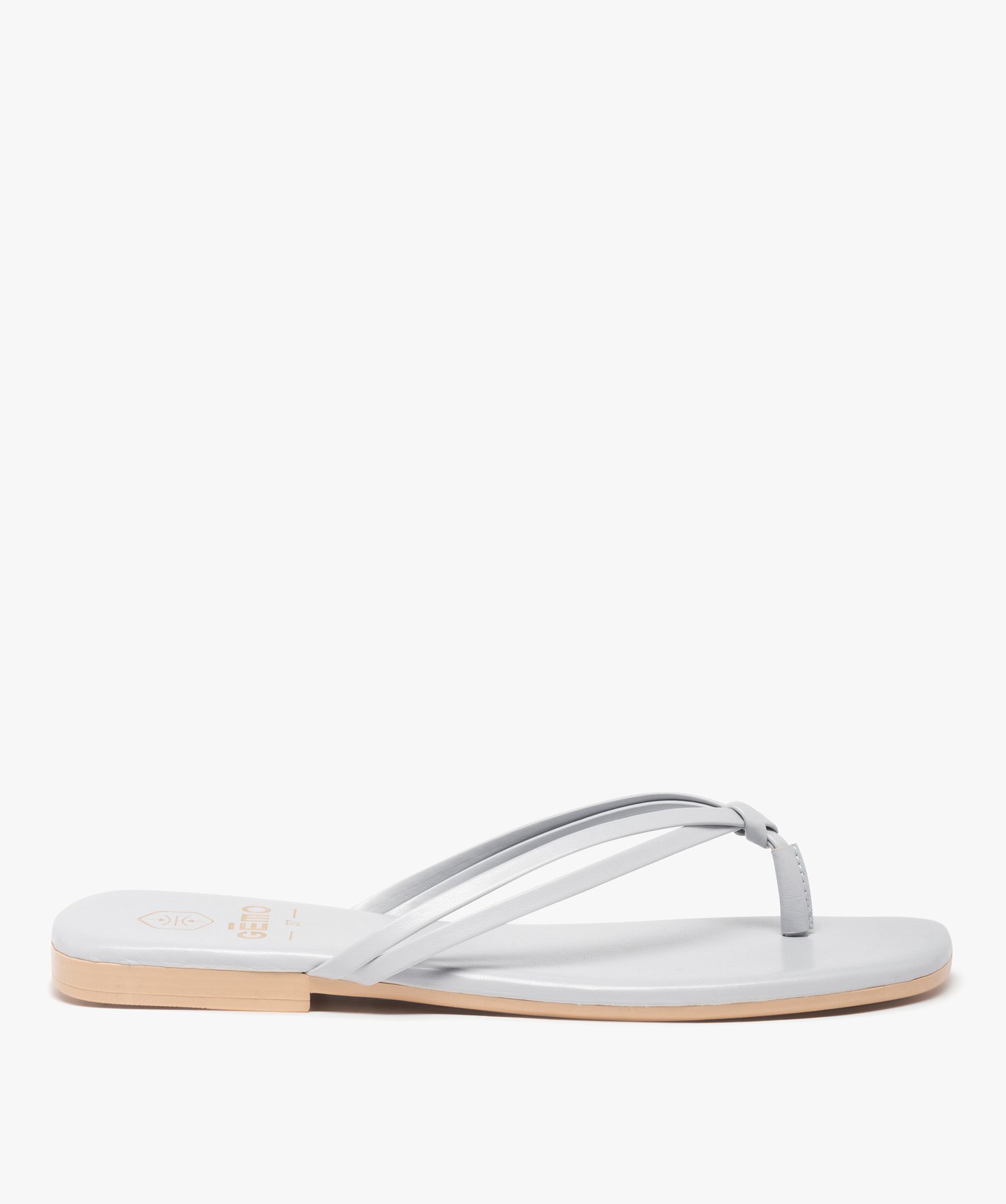 Tongs femme à talon plat unies et fines brides nouées bleu | GEMO