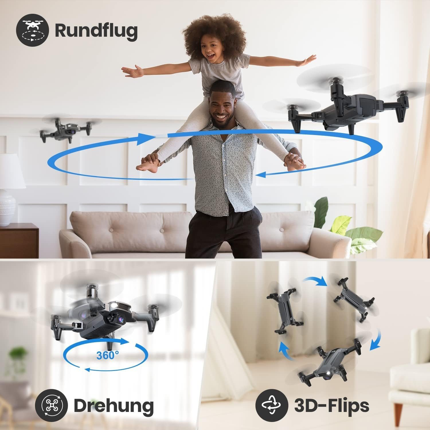 DEERC mit Kamera für Kinder, D40 RC Faltbare Mini Drohnen mit FPV WiFi Drohne (1080P HD, mit Lange Flugzeit,komplettset Spielzeug Geschenk für Jungen Anfänger)