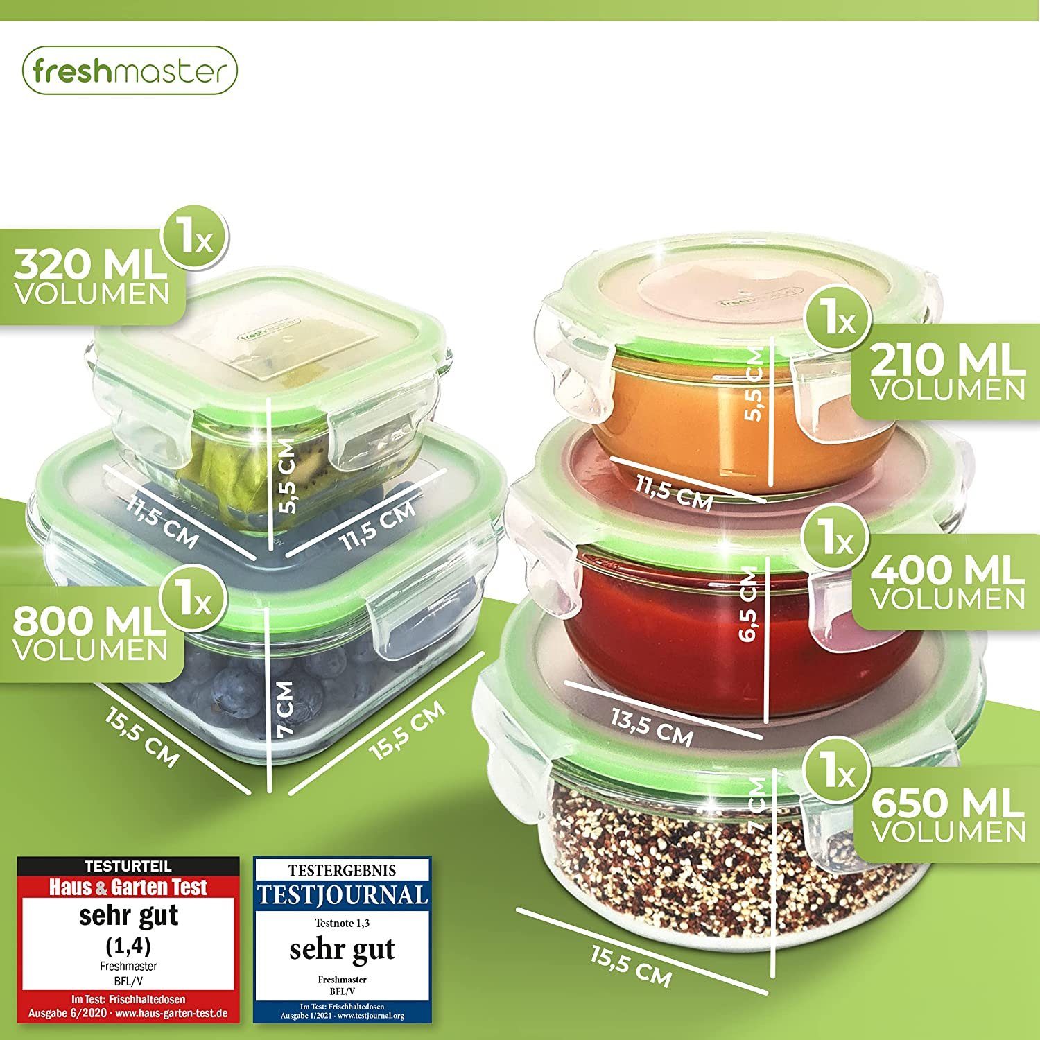 Fresh Master Frischhaltedose 18 tlg. Glas Vorratsdosen Set, Borosililatglas, (Set)