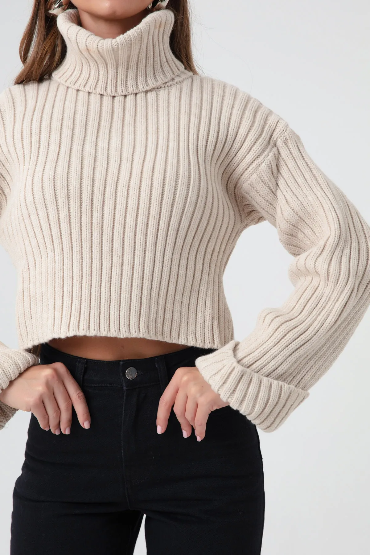 Lafaba  Breiter, gerippter Rollkragen-Strickpullover für Damen in Steinoptik