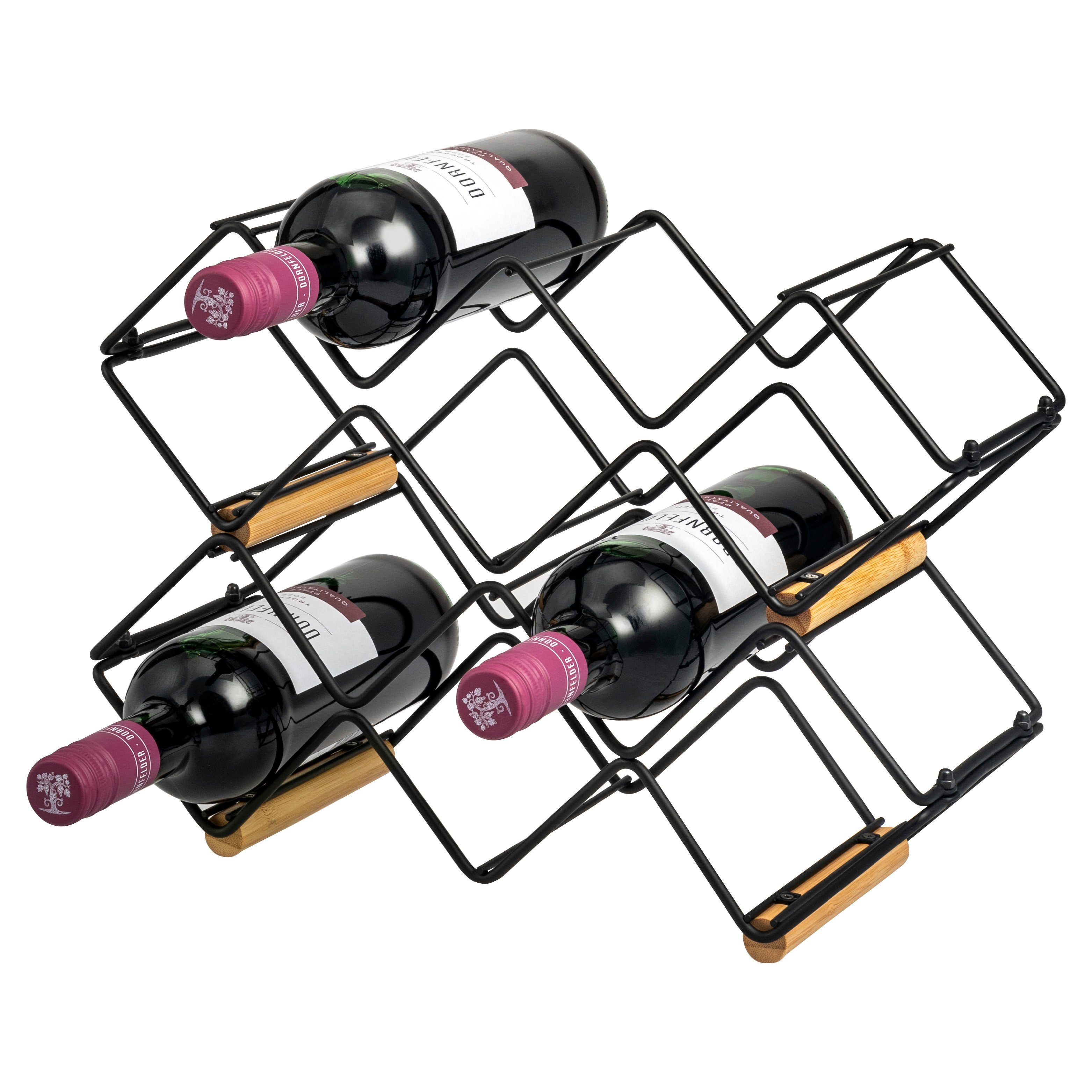 eluno Weinregal 2er-Set für je 5 Flaschen, aus Metall und Bambus, stapelbar